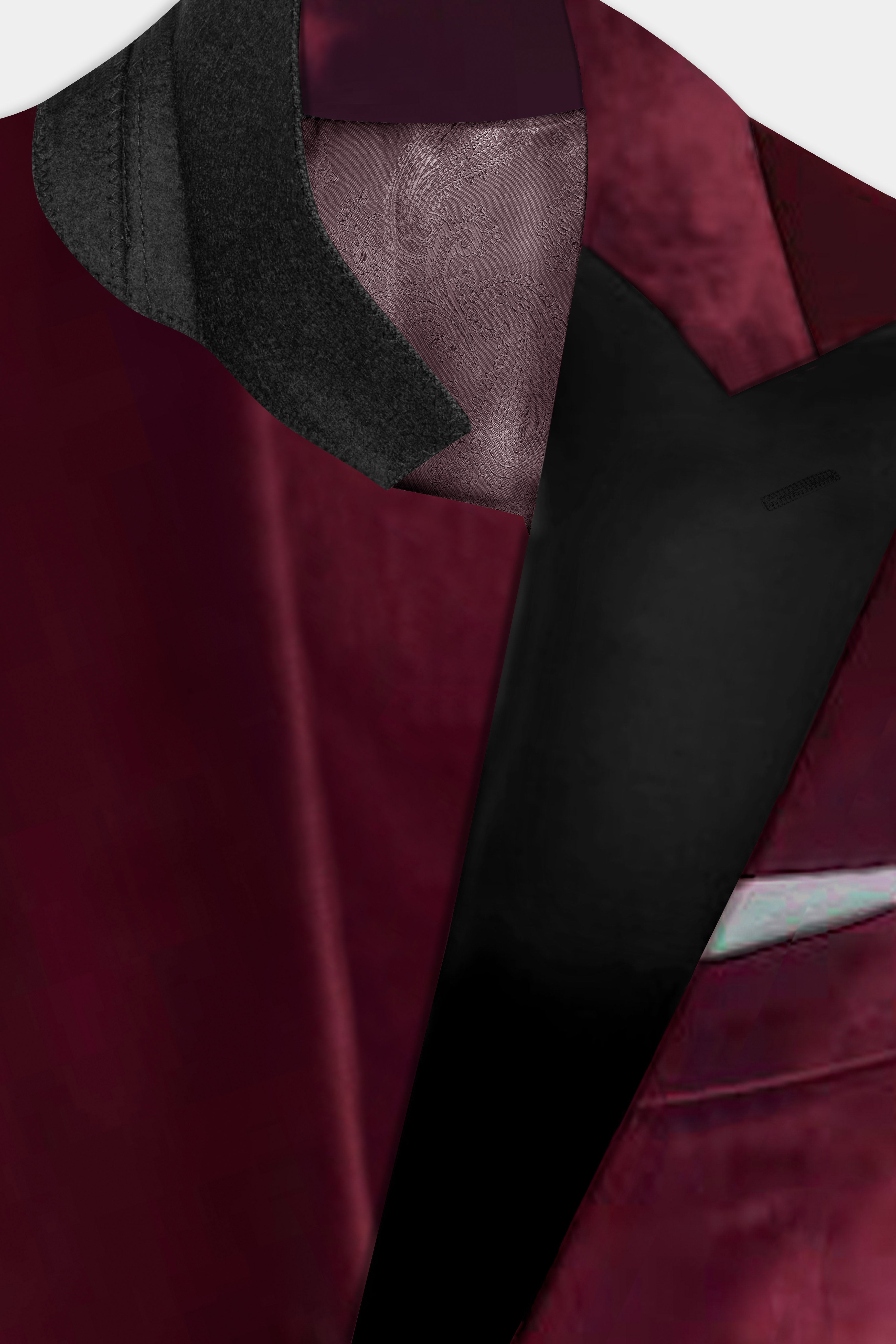 Crimson Opulence-Aubergine Red Velvet Peak Collar Tuxedo Suit