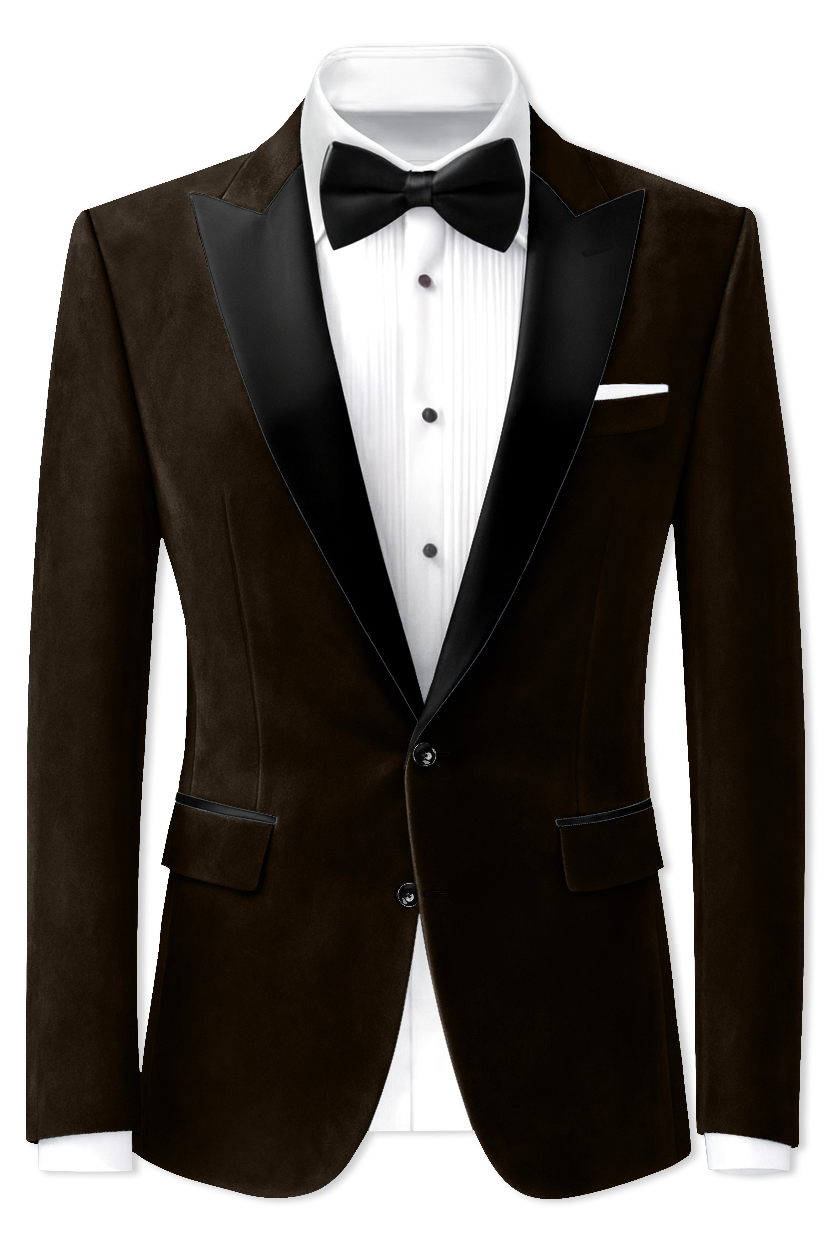 Espresso Elegance-Coffee Bean Velvet Peak Lapel Tuxedo Suit