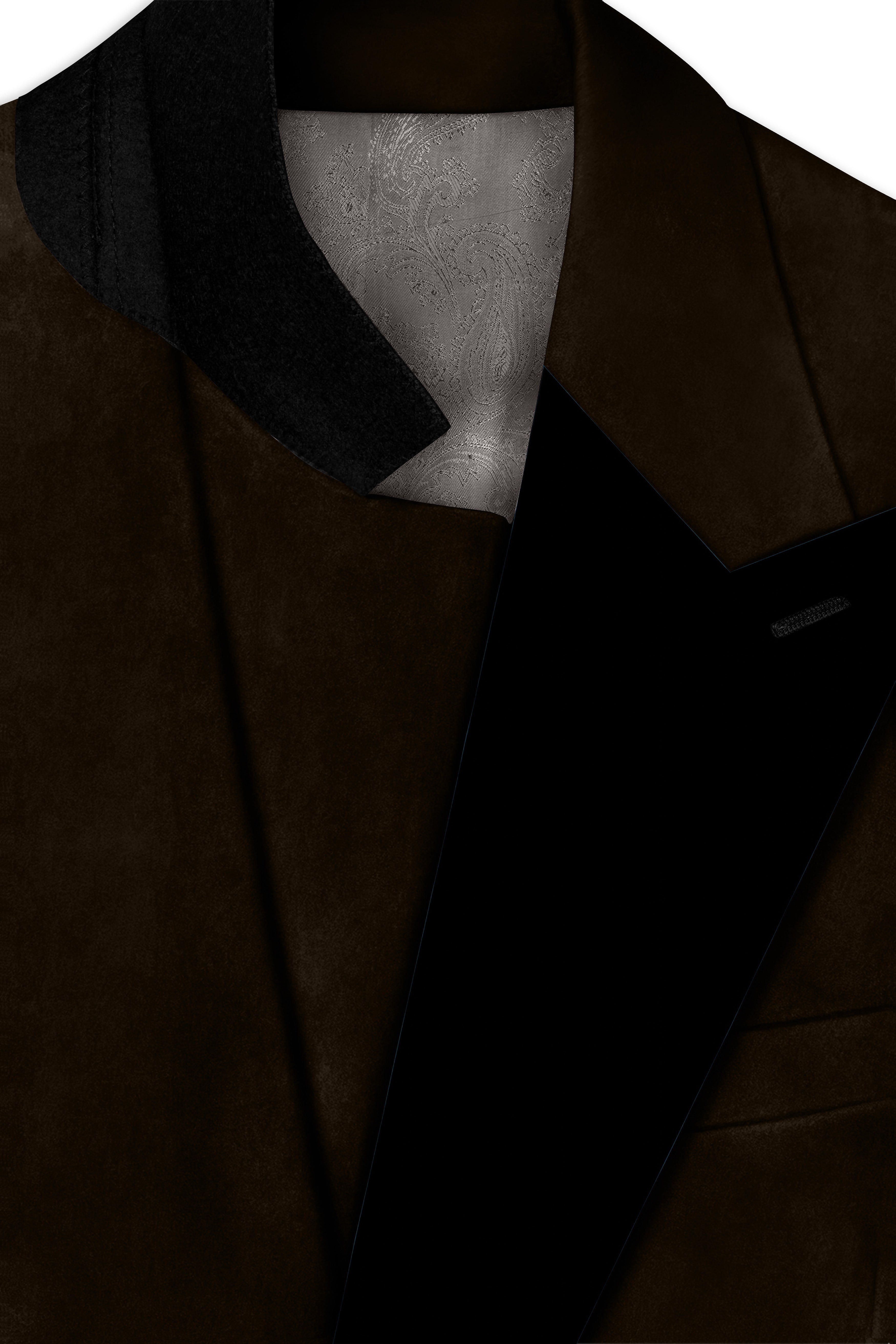 Espresso Elegance-Coffee Bean Velvet Peak Lapel Tuxedo Suit