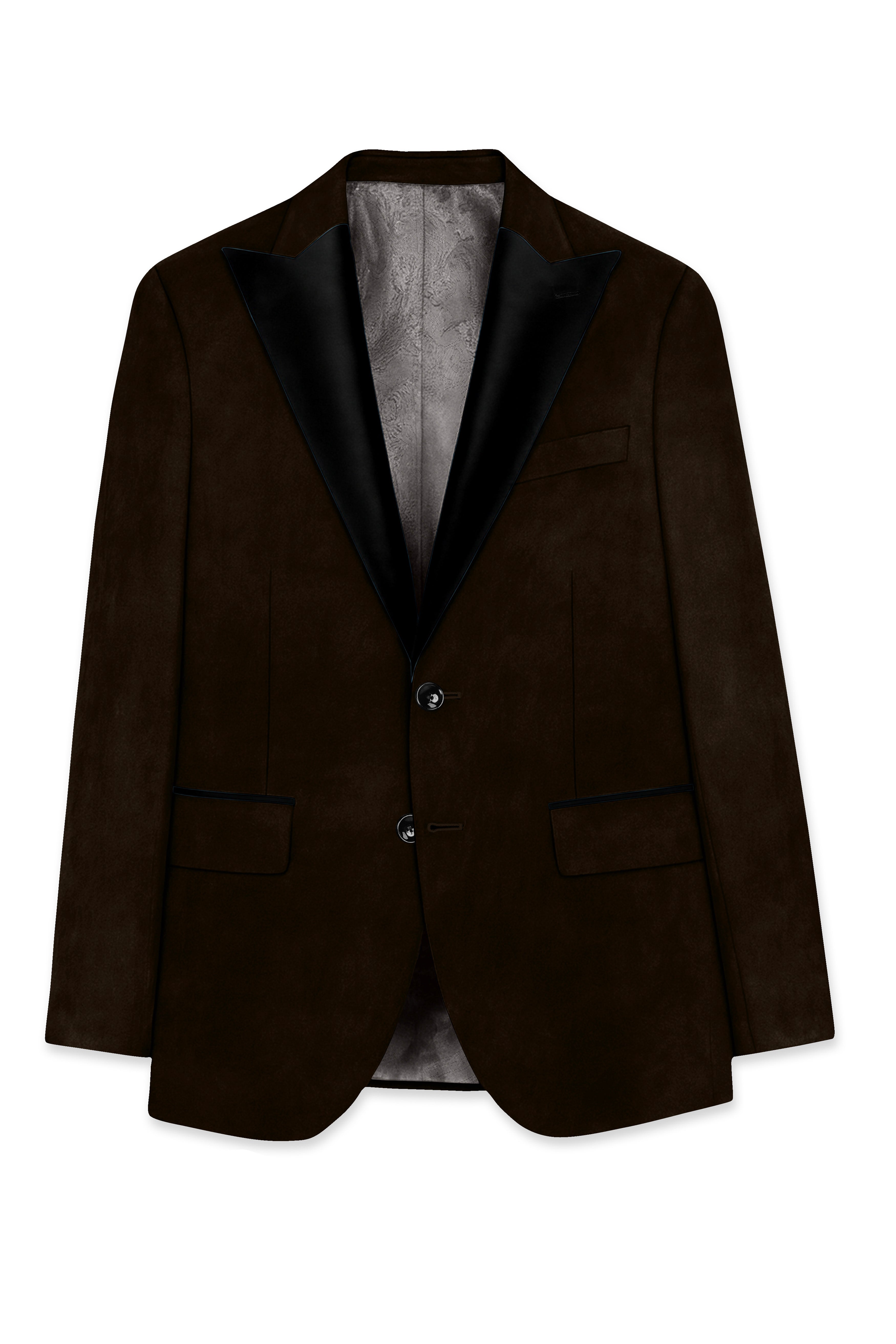 Espresso Elegance-Coffee Bean Velvet Peak Lapel Tuxedo Suit