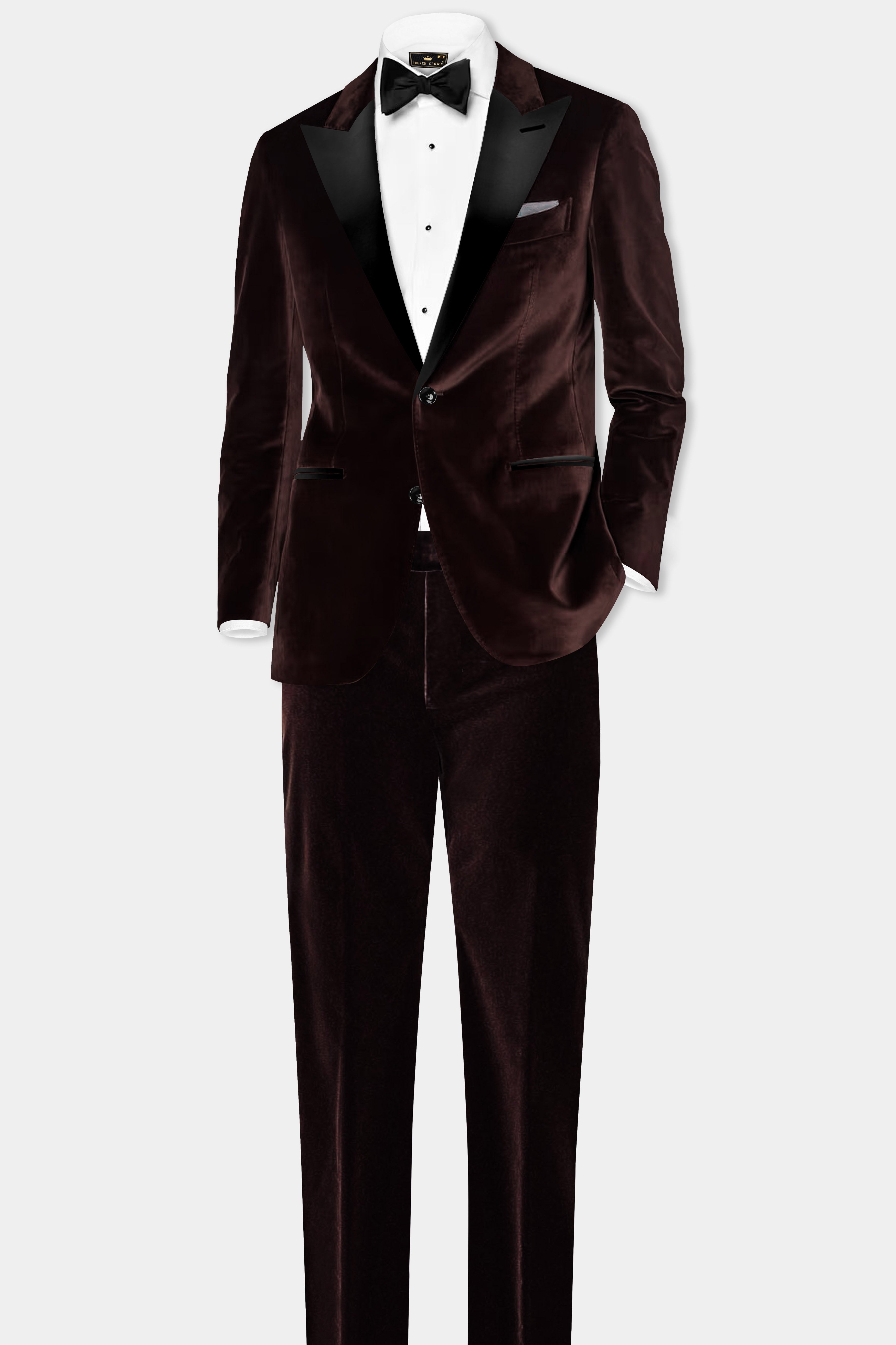 Mahogany Charm-Creole Dark Brown Velvet Peak Collar Tuxedo Suit