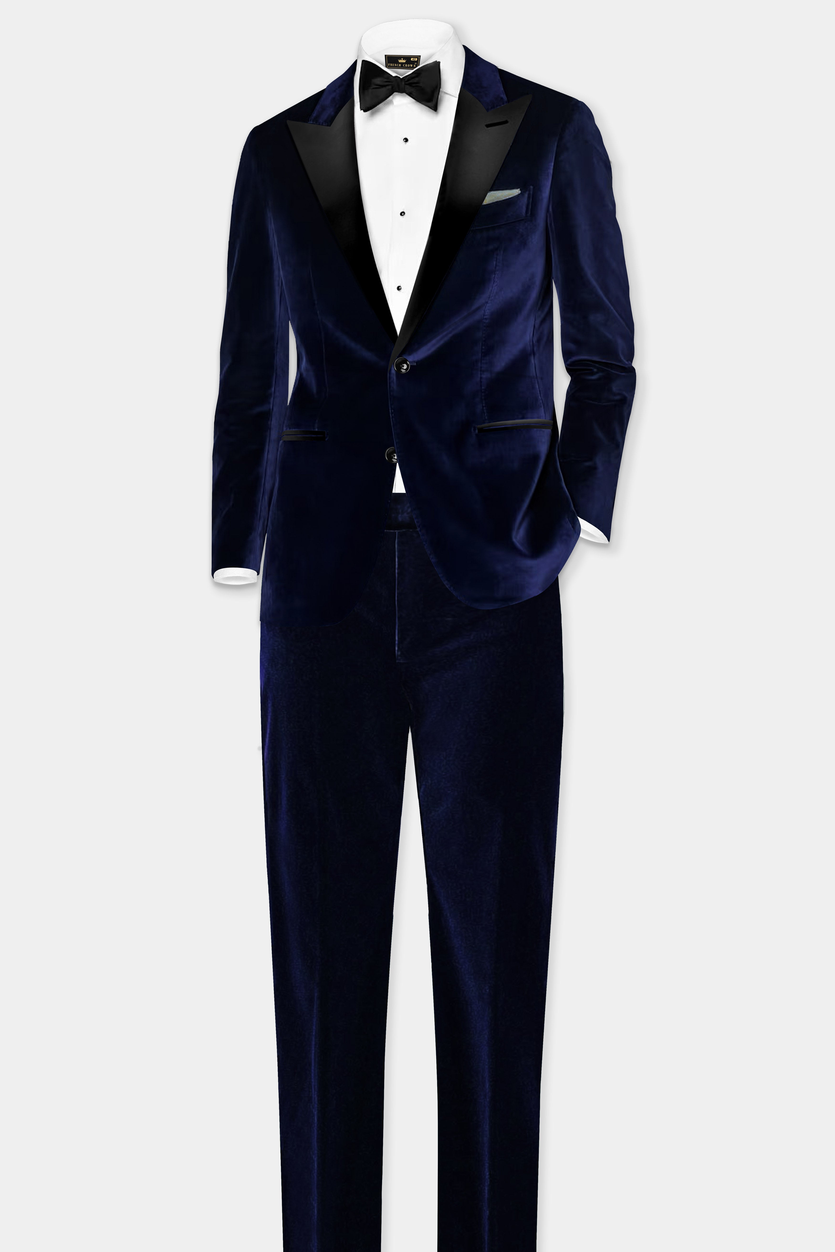 Celestial Blue-Azure Blue Velvet Peak Collar Tuxedo Suit