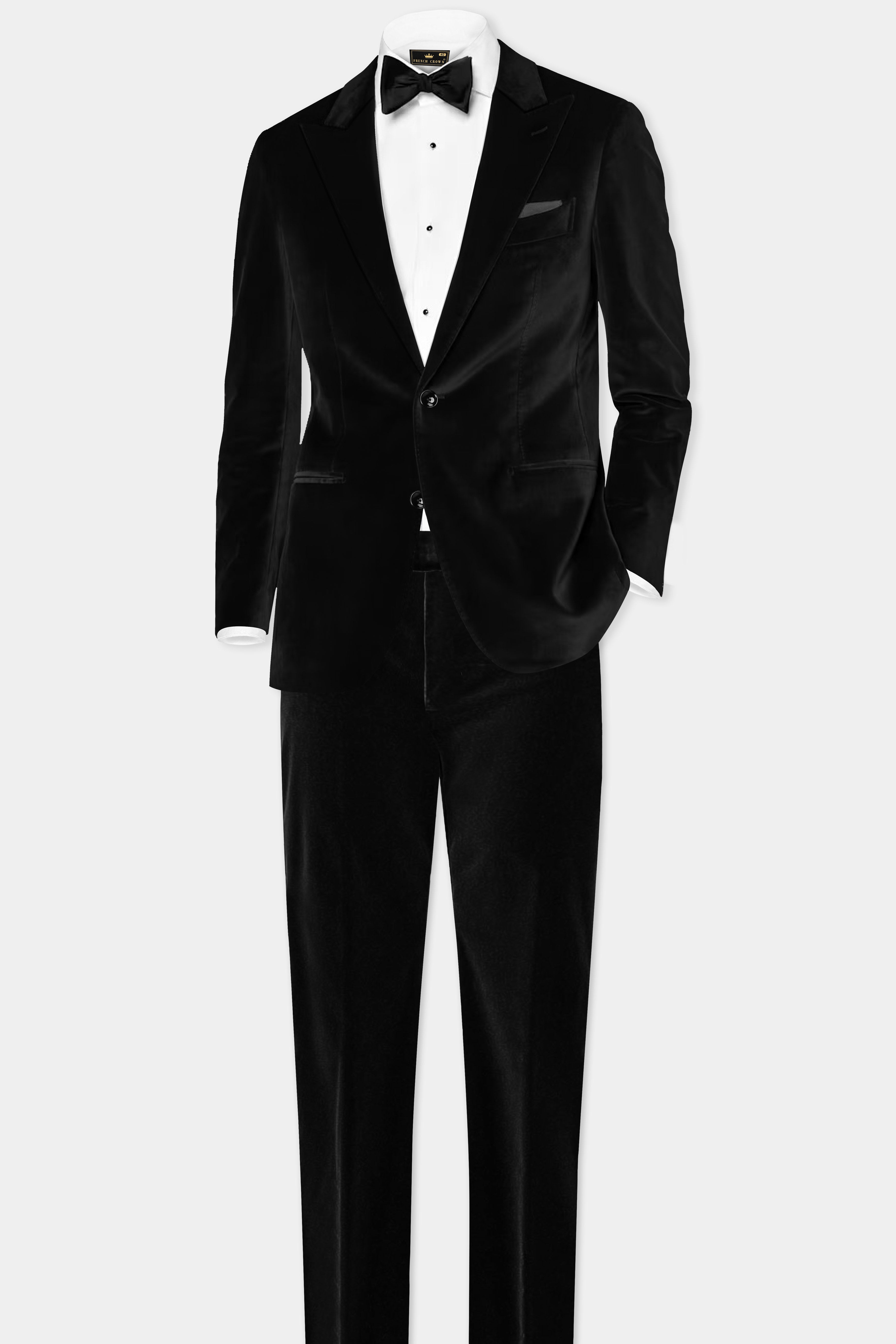 Obsidian Charm-Jade Black Velvet Single Breasted Peak lapel Suit