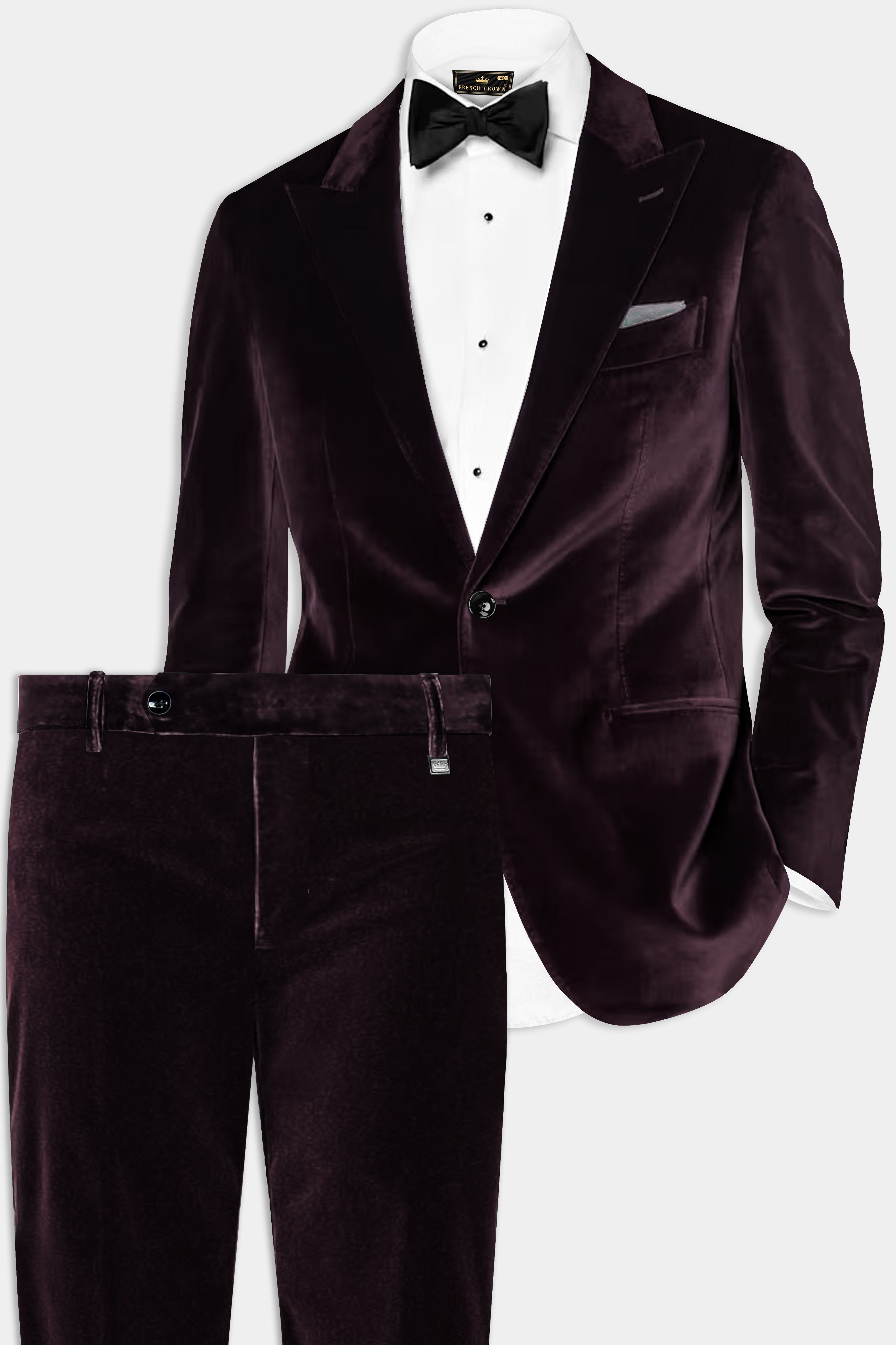 Carmine Lux-Zambezi Maroon Velvet Single Breasted Peak lapel Suit