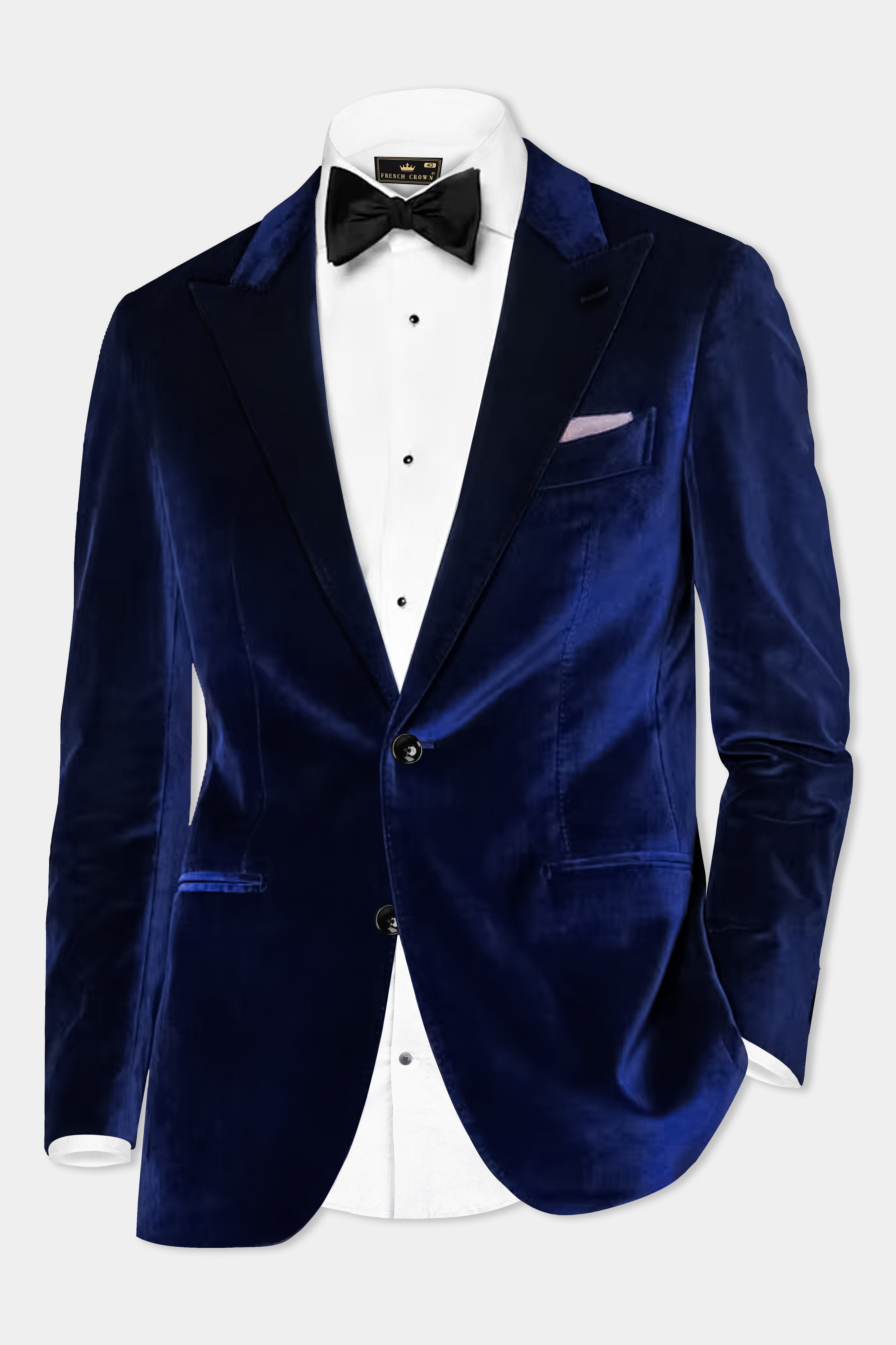 Oceanic Glam-Trout Blue Velvet Single Breasted Peak lapel Suit