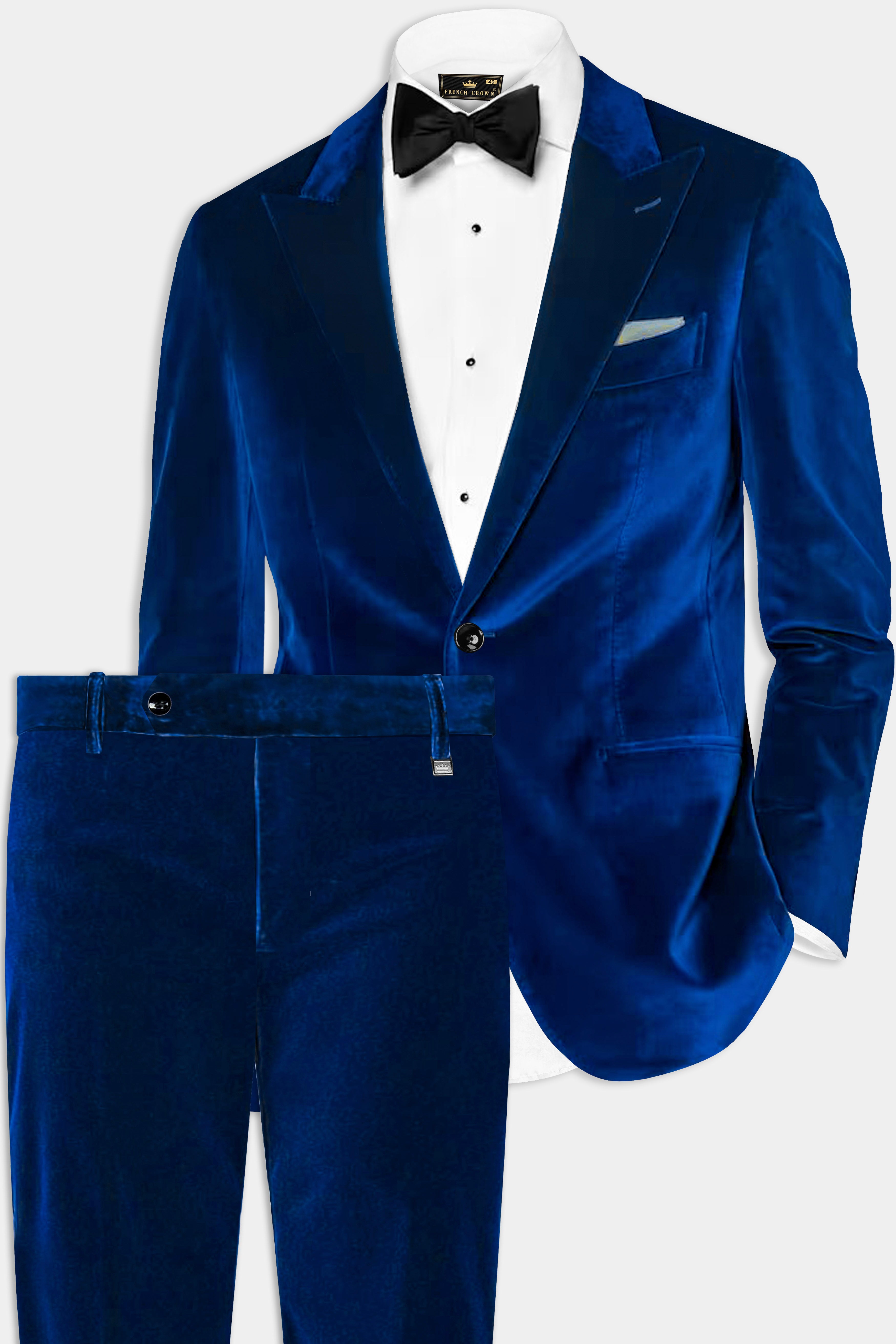 Regal Blue-Royal Velvet Single Breasted Peak lapel Suit