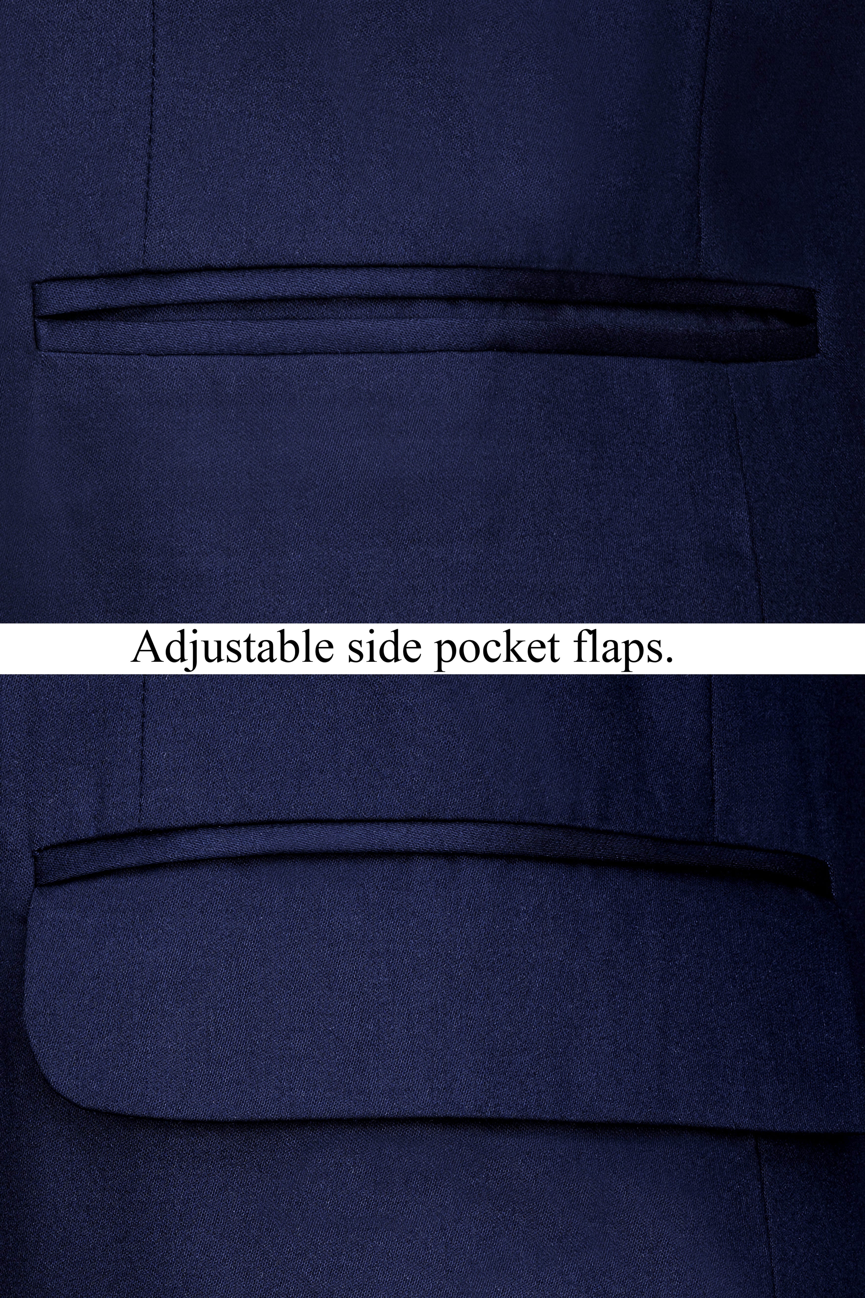 Space Blue Subtle Sheen Cross Placket Bandhgala/Mandarin Wool blend Suit