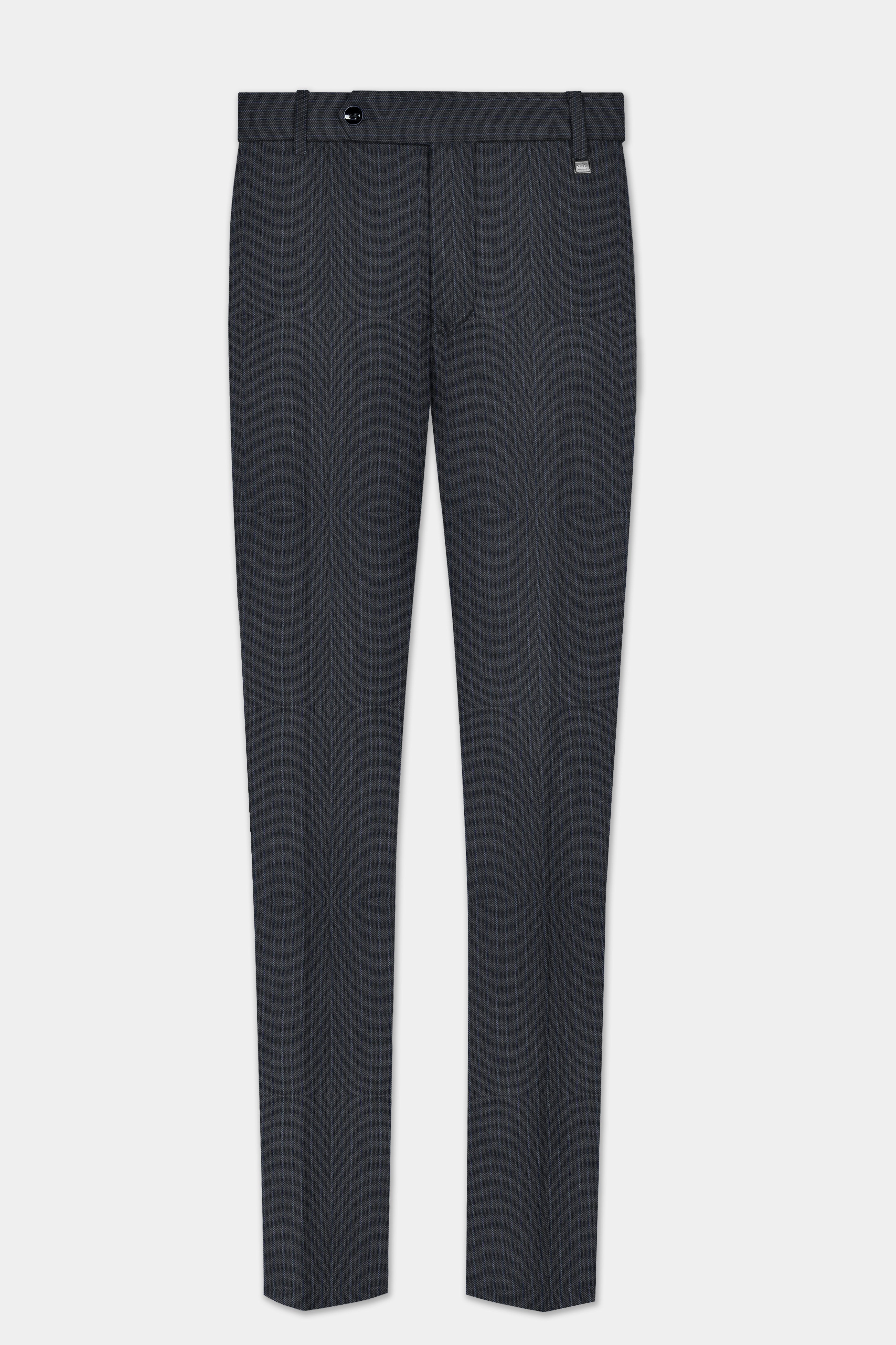 GraphiteSlim-Mine Shaft Gray Stripes Dobby Textured Wool Rich Cross Placket Bandhgala Suit