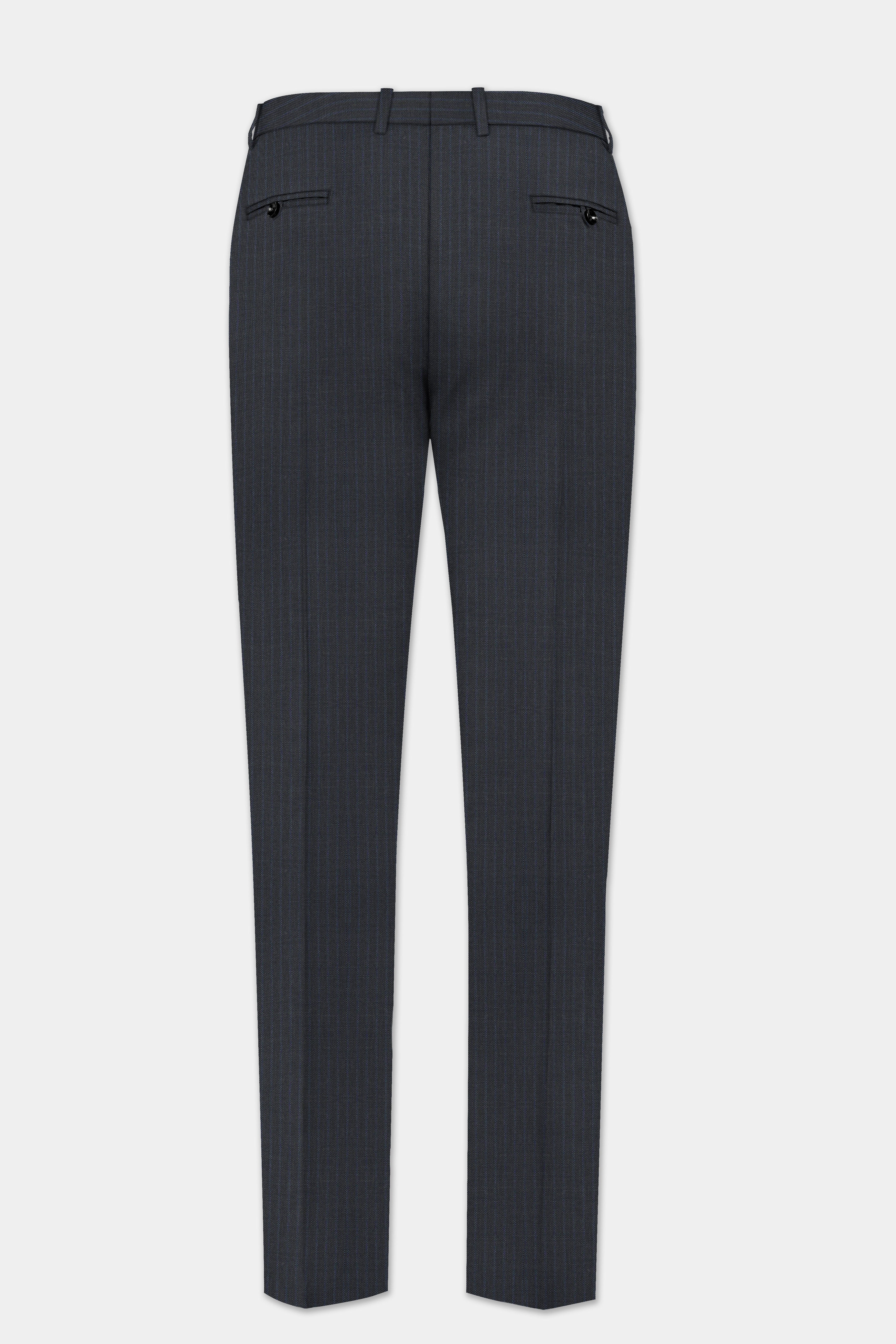 GraphiteSlim-Mine Shaft Gray Stripes Dobby Textured Wool Rich Cross Placket Bandhgala Suit