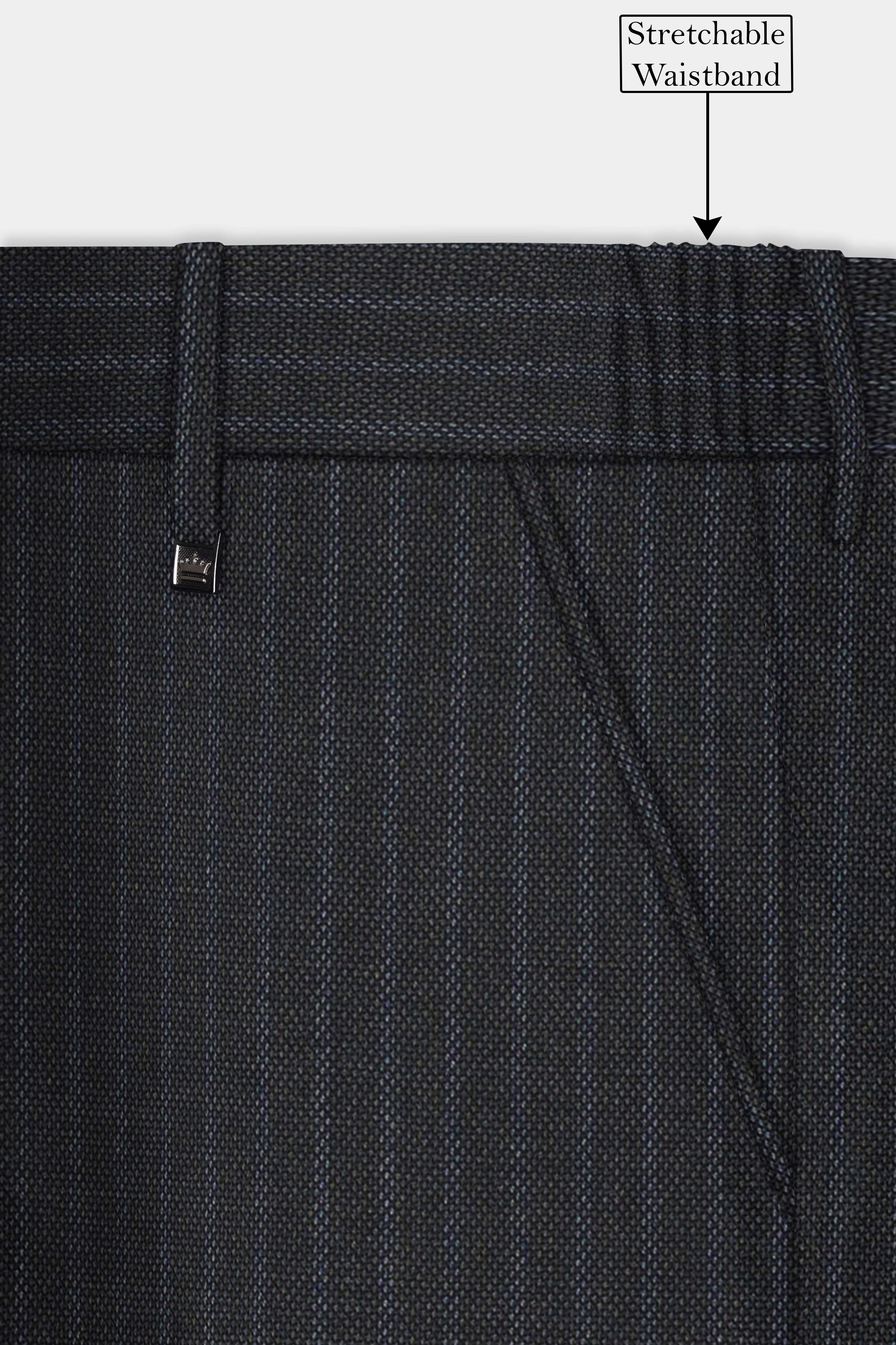 GraphiteSlim-Mine Shaft Gray Stripes Dobby Textured Wool Rich Cross Placket Bandhgala Suit