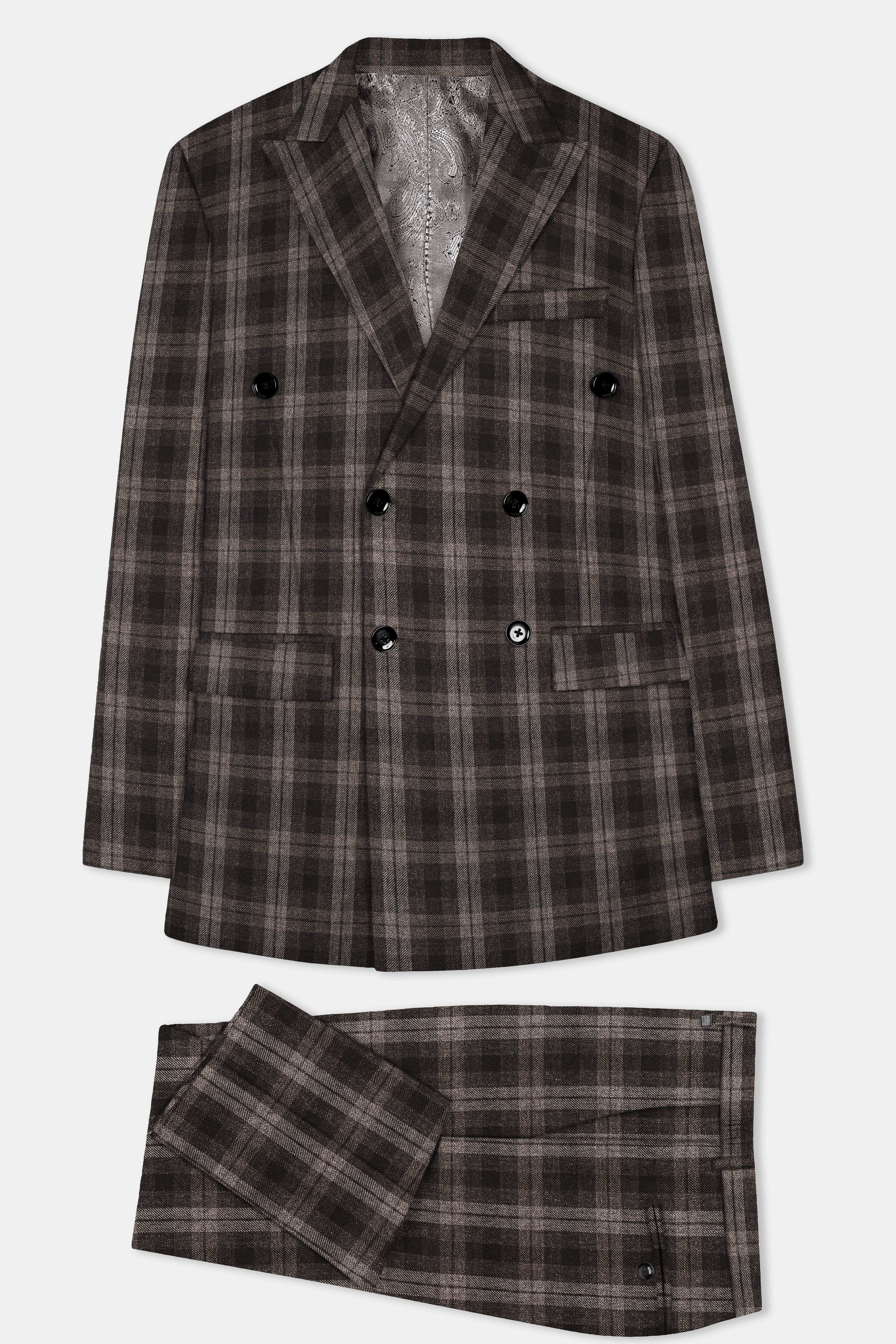 AutumnHaven-Umber Brown Plaid Tweed Double Breasted Suit