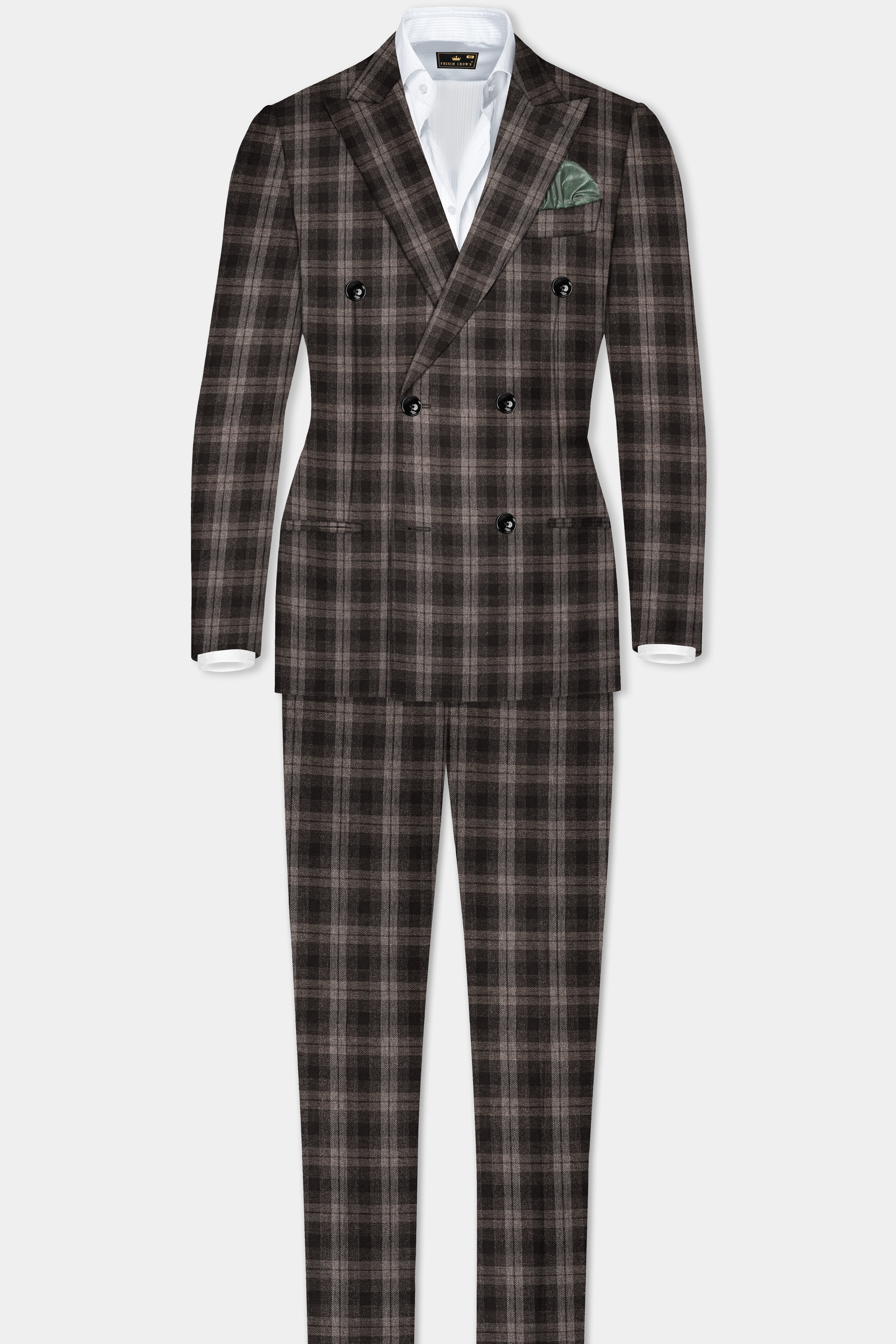 AutumnHaven-Umber Brown Plaid Tweed Double Breasted Suit