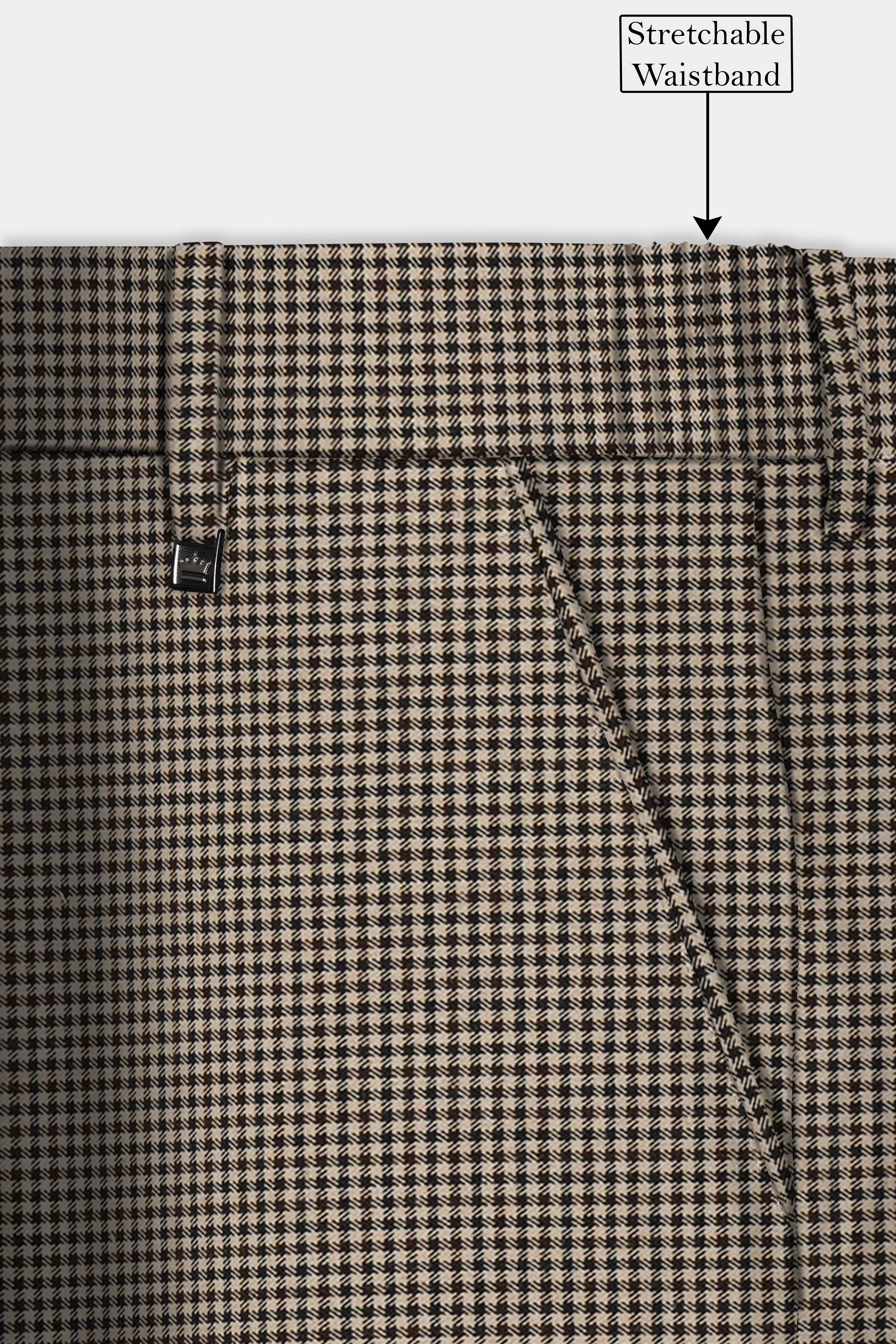 Mocha-Bison Cream And Swirl Brown Gingham Checked Wool Rich Single Breasted Suit