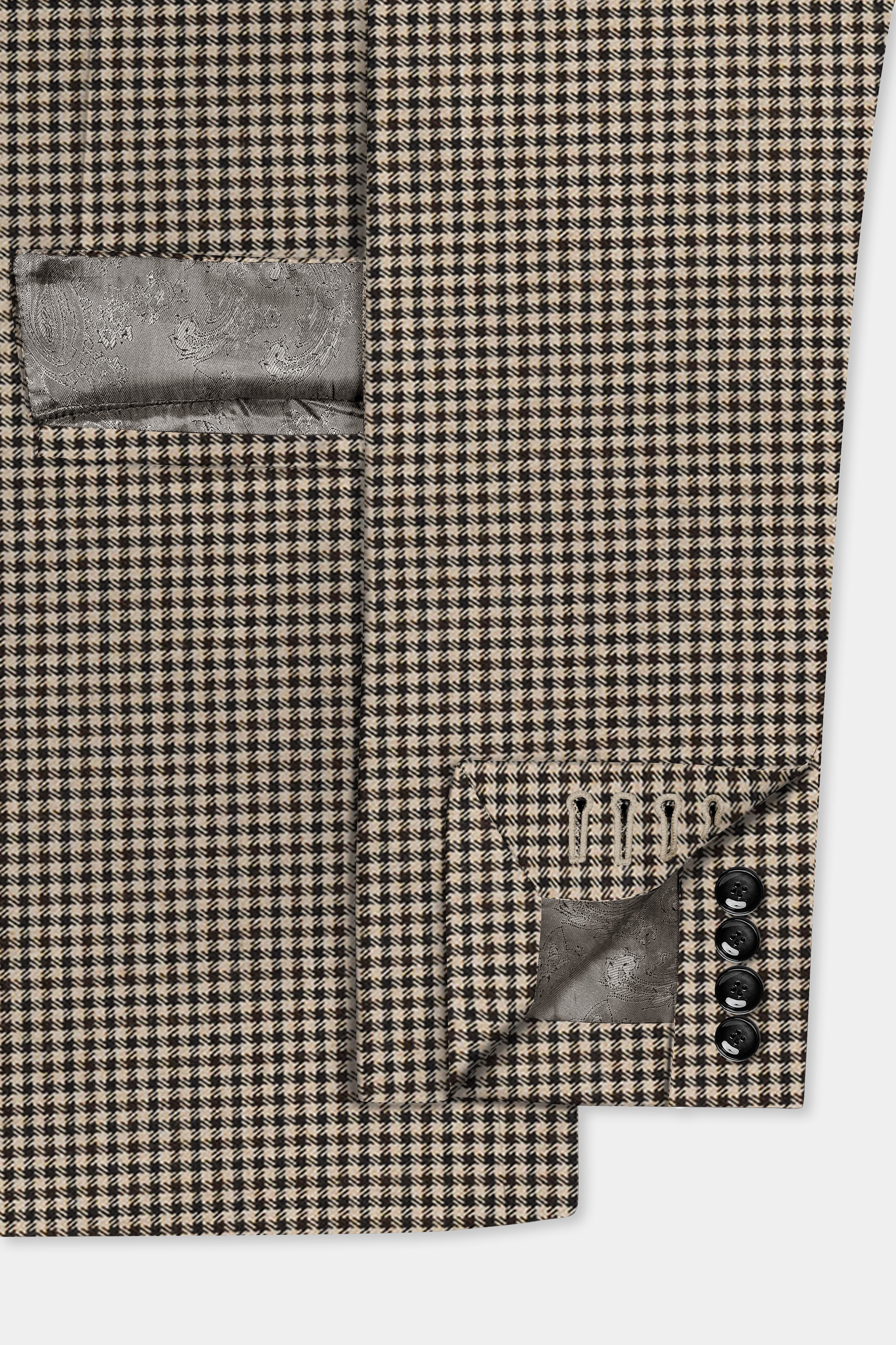 Mocha-Bison Cream And Swirl Brown Gingham Checked Wool Rich Single Breasted Suit