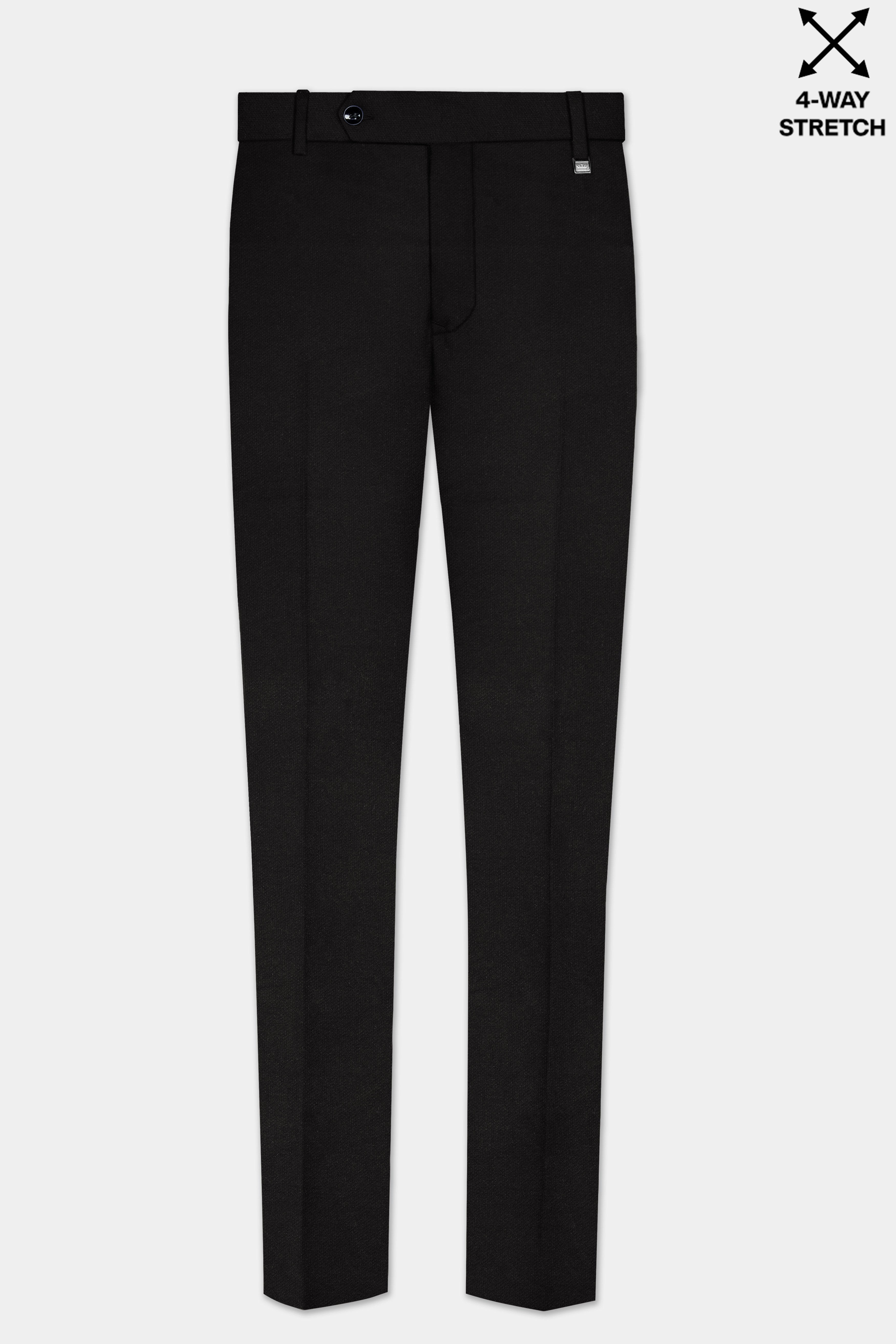 NoirFlex-Jade Black 4-Way Stretch Textured Bandhgala Suit