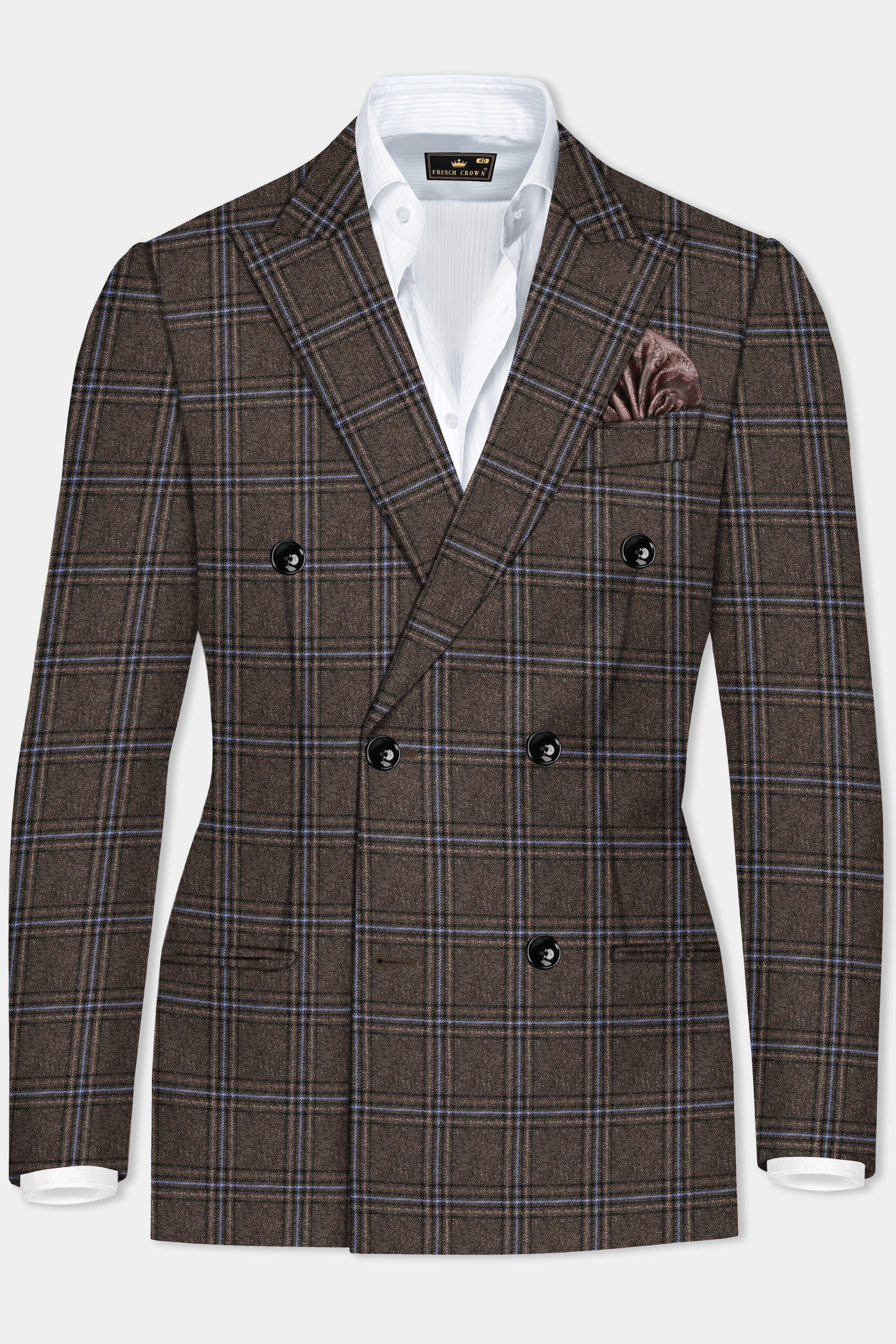 Tweed Crest-Bistre Brown Plaid Double Breasted Suit