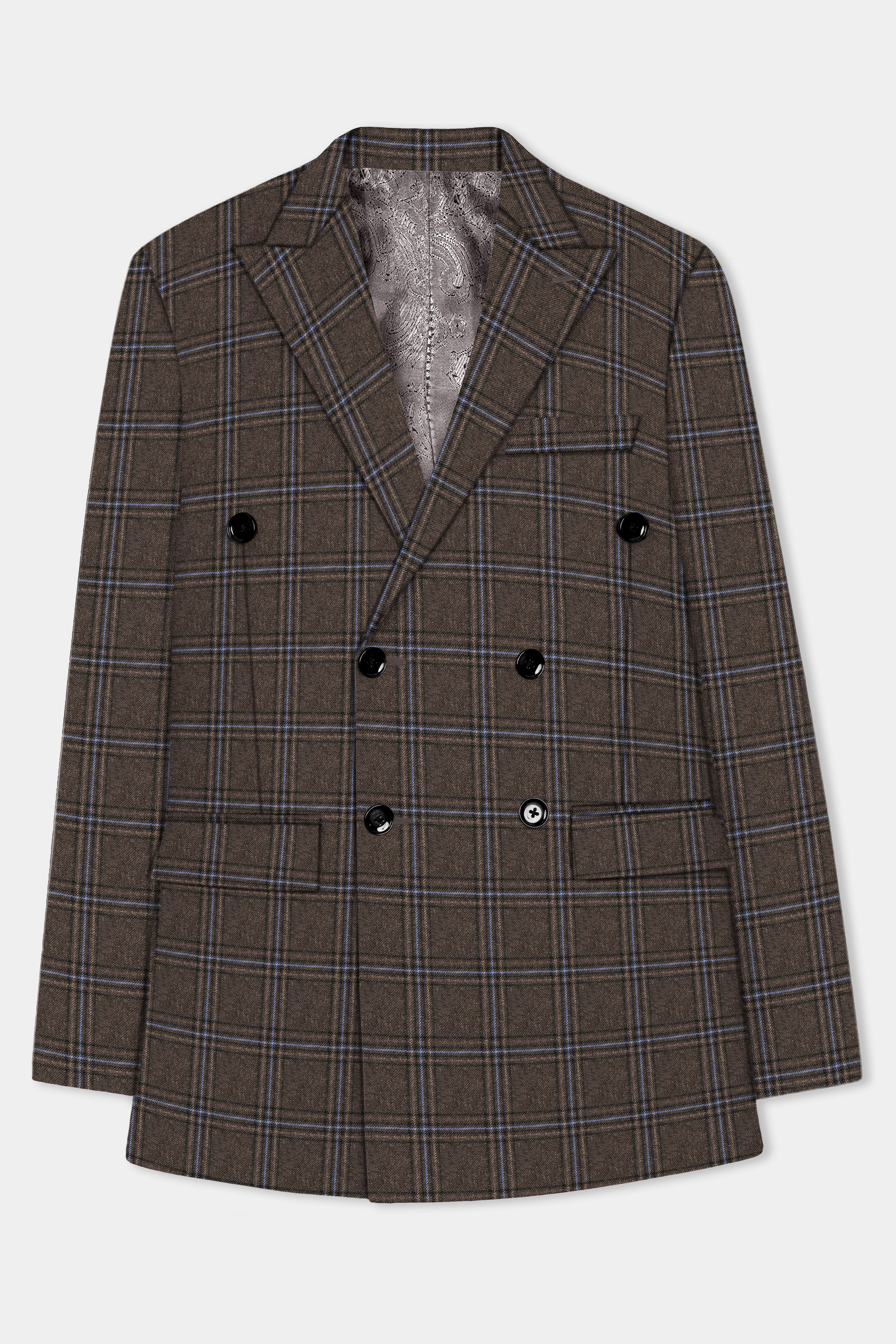 Tweed Crest-Bistre Brown Plaid Double Breasted Suit