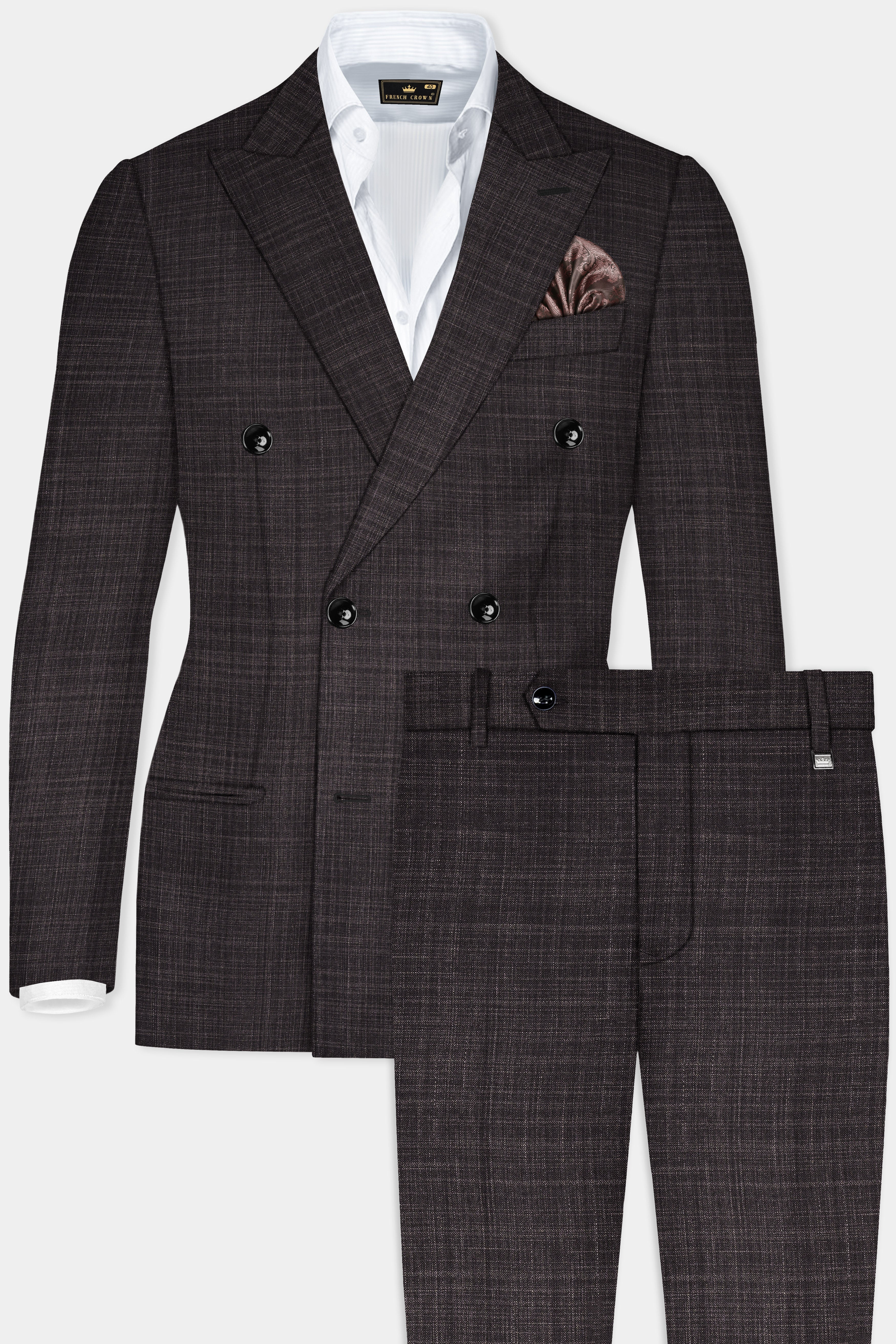 CaféNoir-Piano Brown Textured Wool Rich Double Breasted Suit