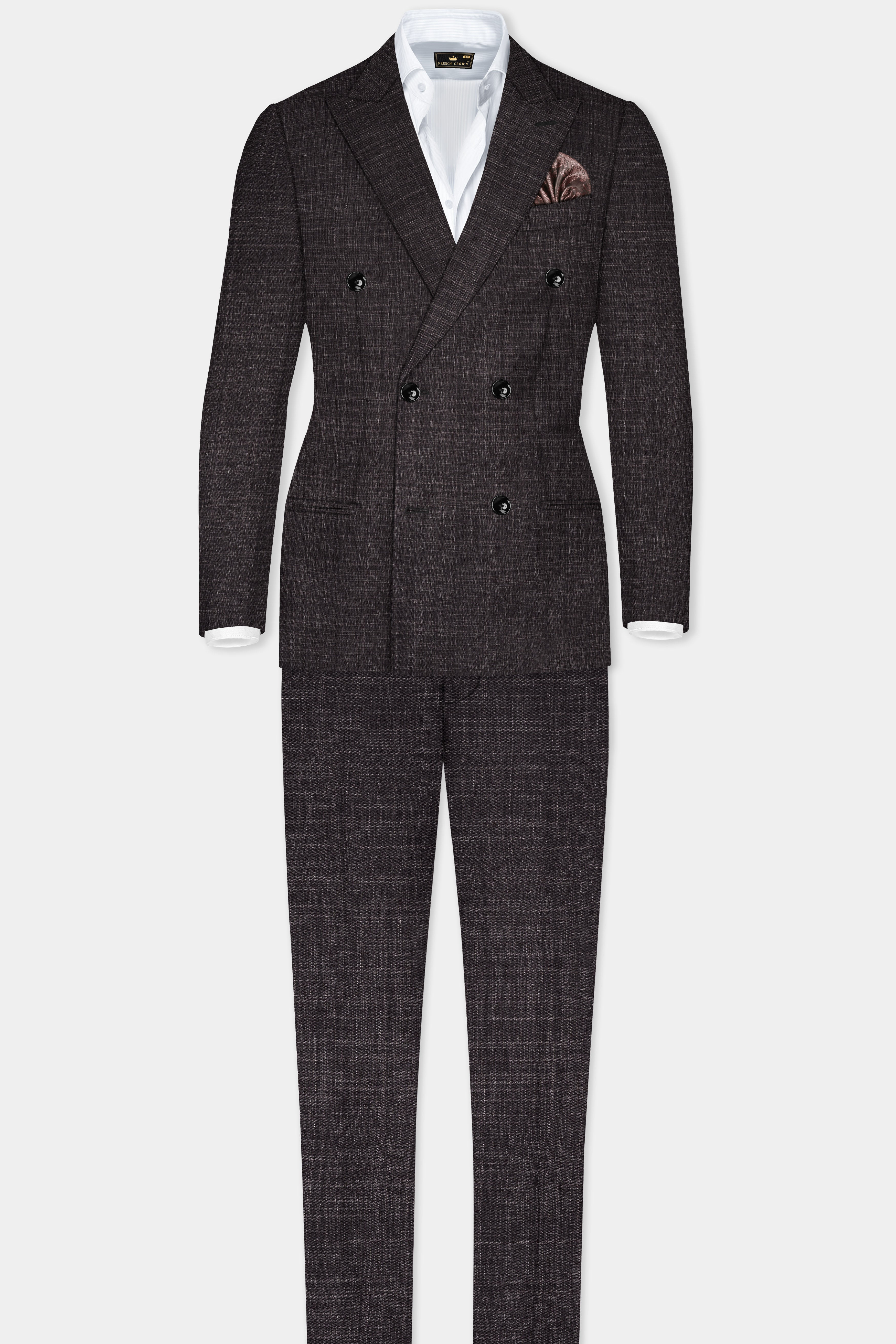 CaféNoir-Piano Brown Textured Wool Rich Double Breasted Suit