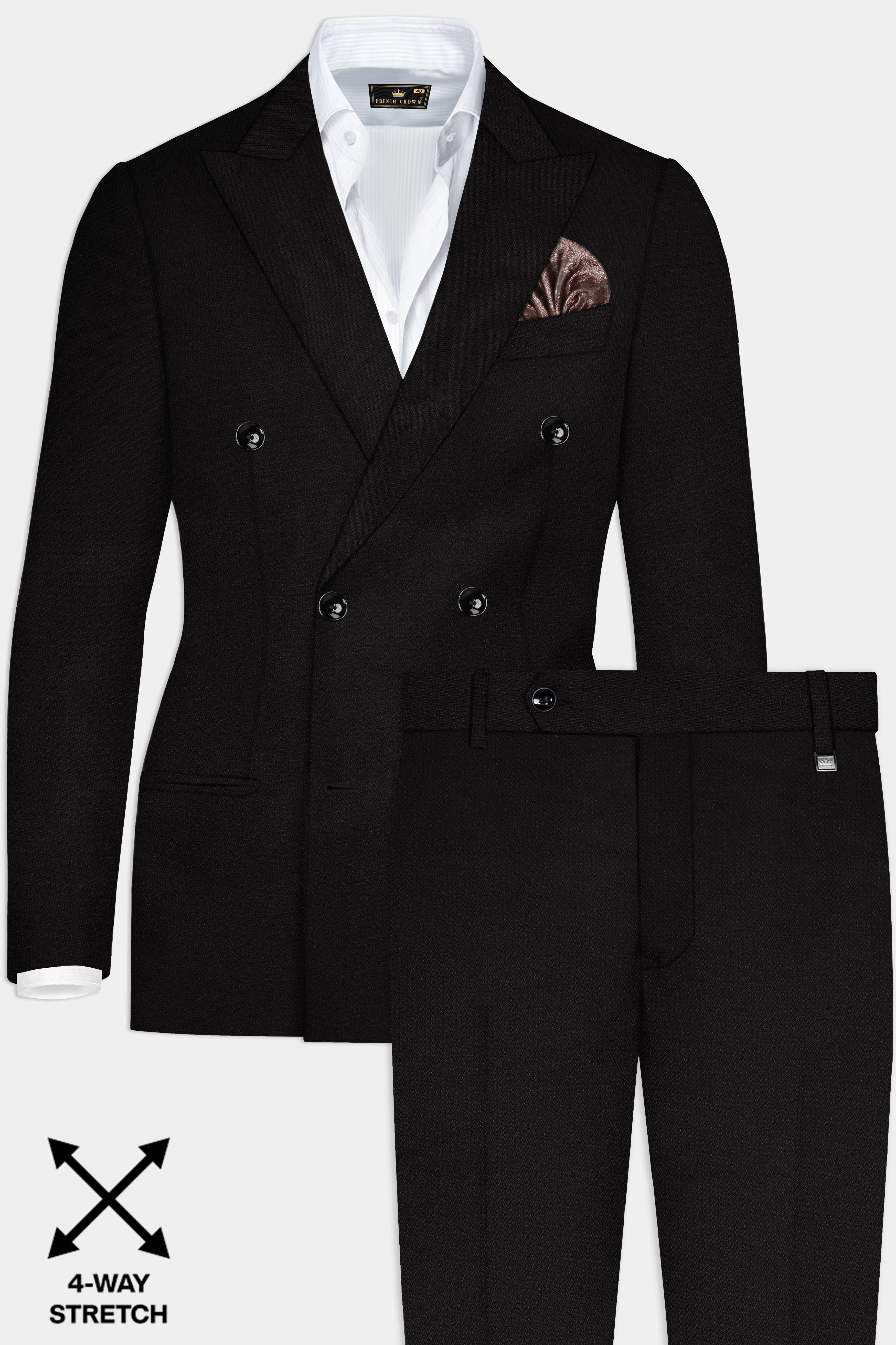 NoirFlex-Jade Black 4-Way Stretch Textured Double Breasted Suit