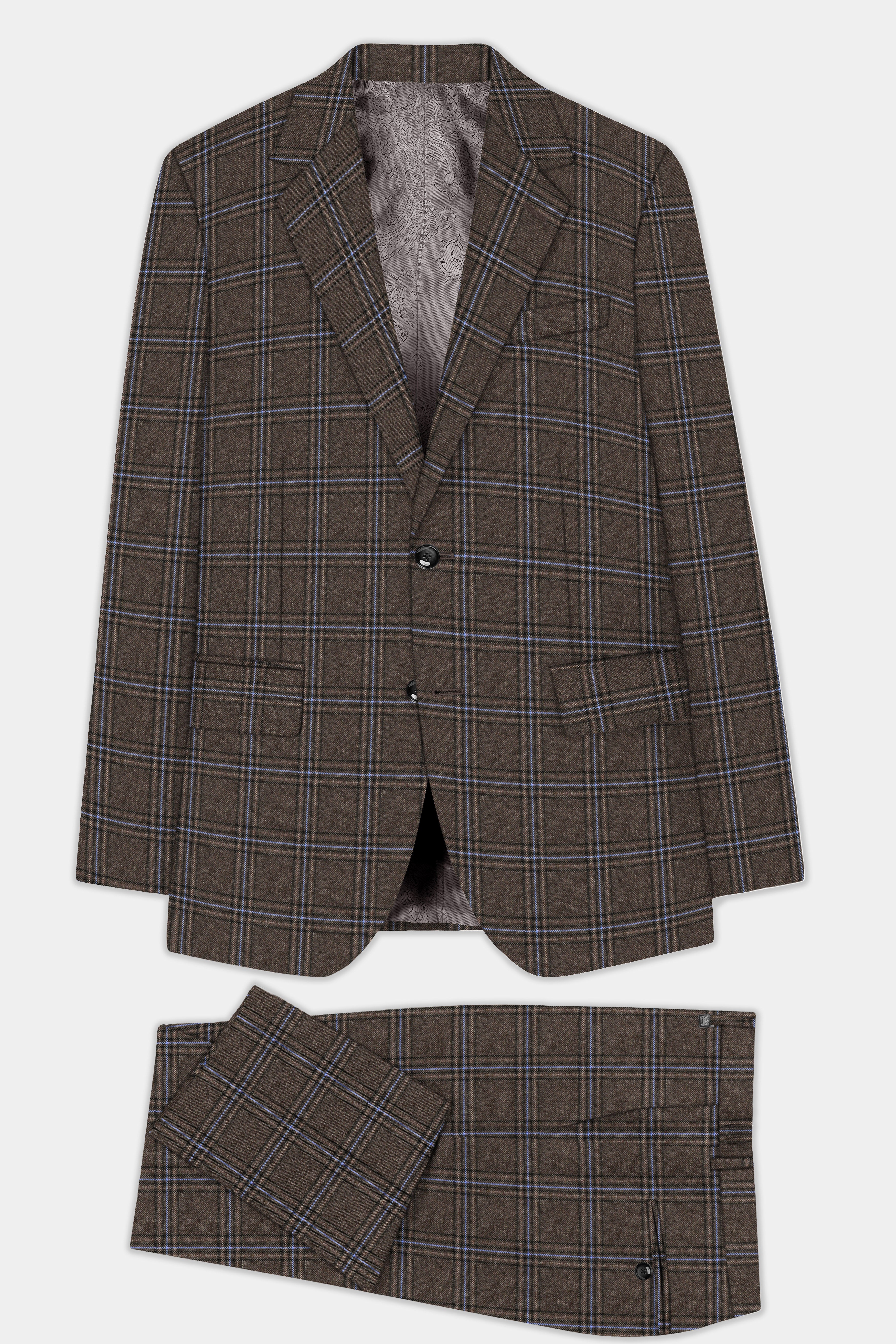 Tweed Crest-Bistre Brown Plaid Single Breasted Suit