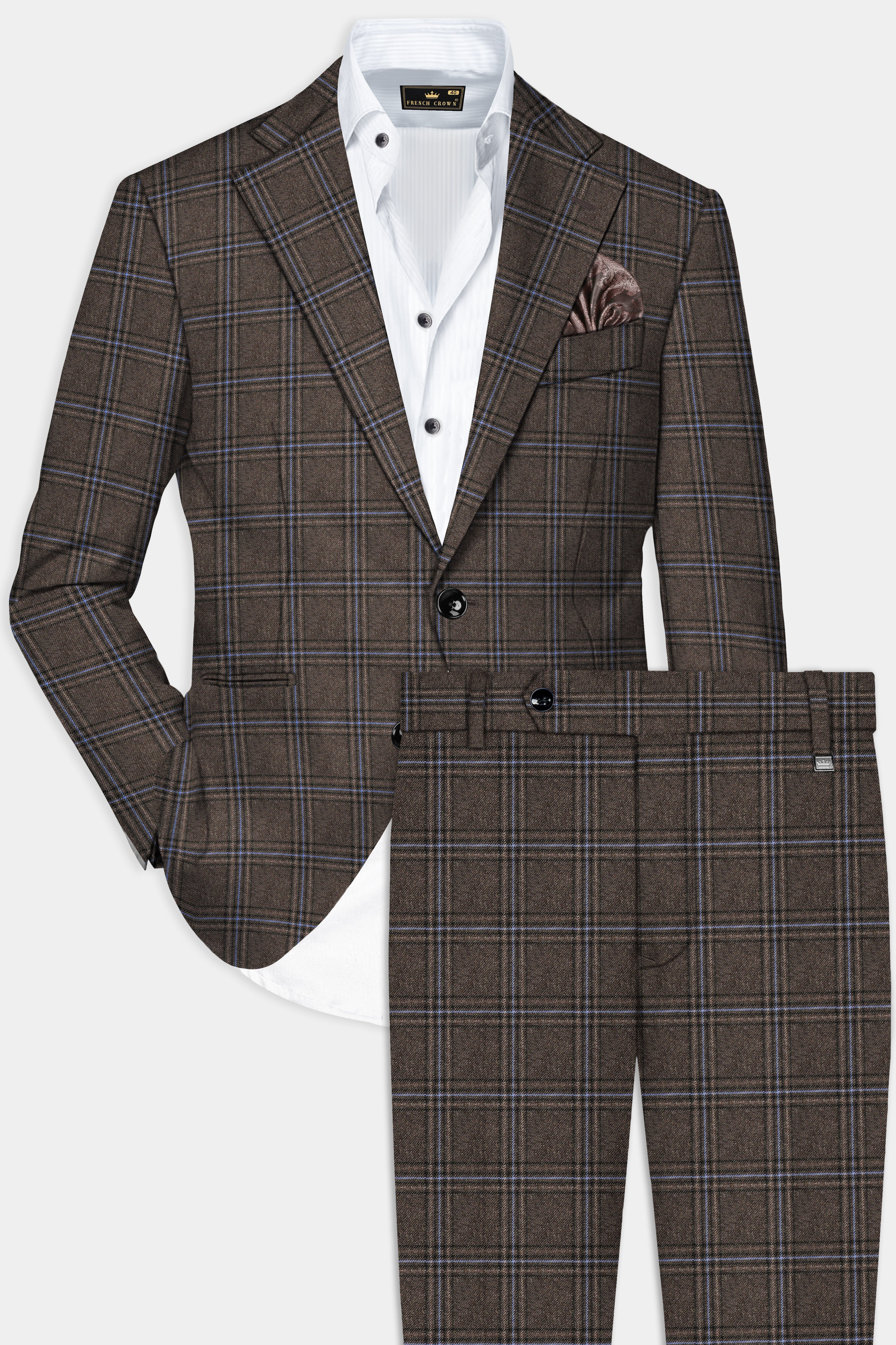 Tweed Crest-Bistre Brown Plaid Single Breasted Suit