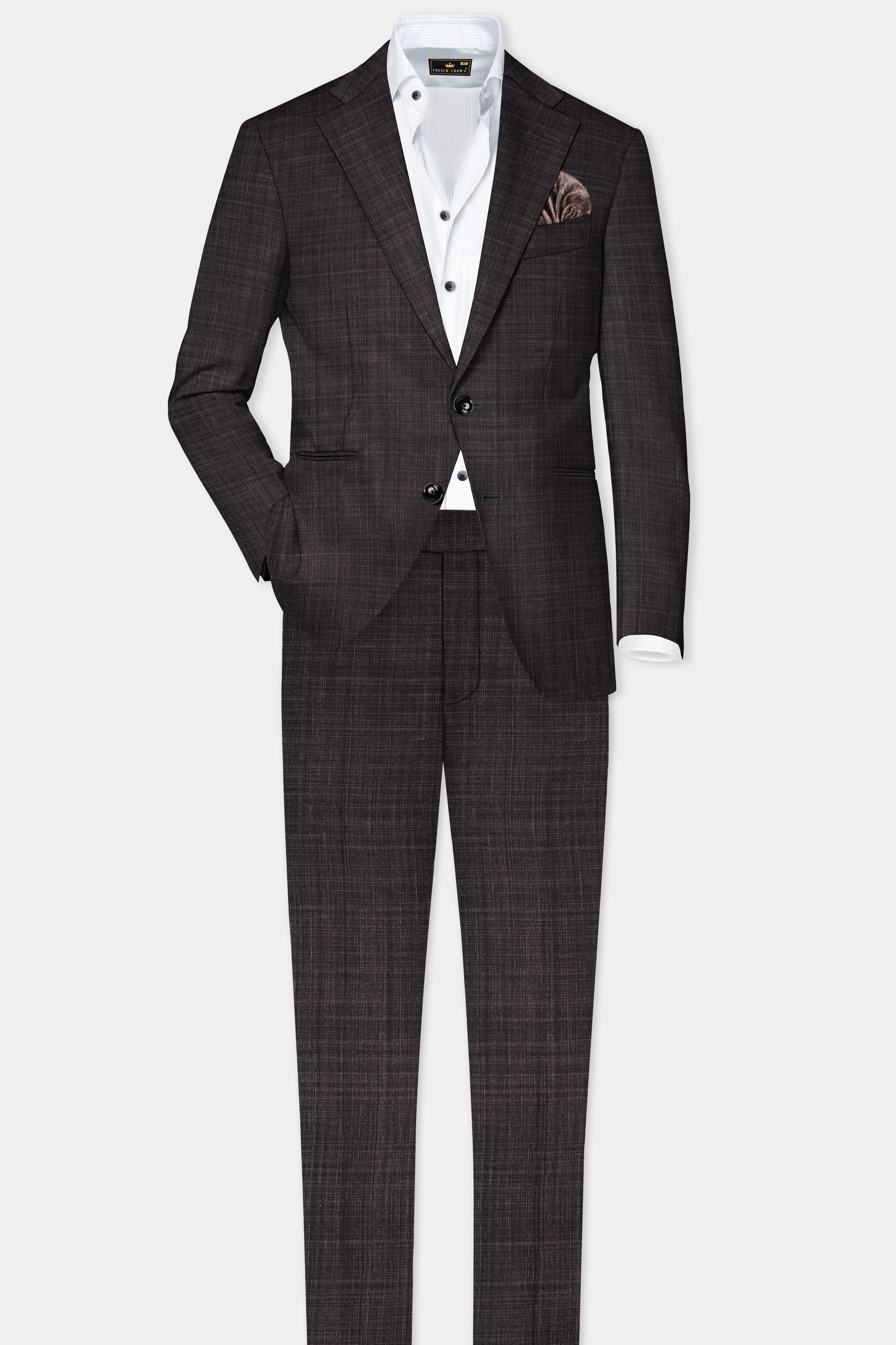 CaféNoir-Piano Brown Textured Wool Rich Single Breasted Suit