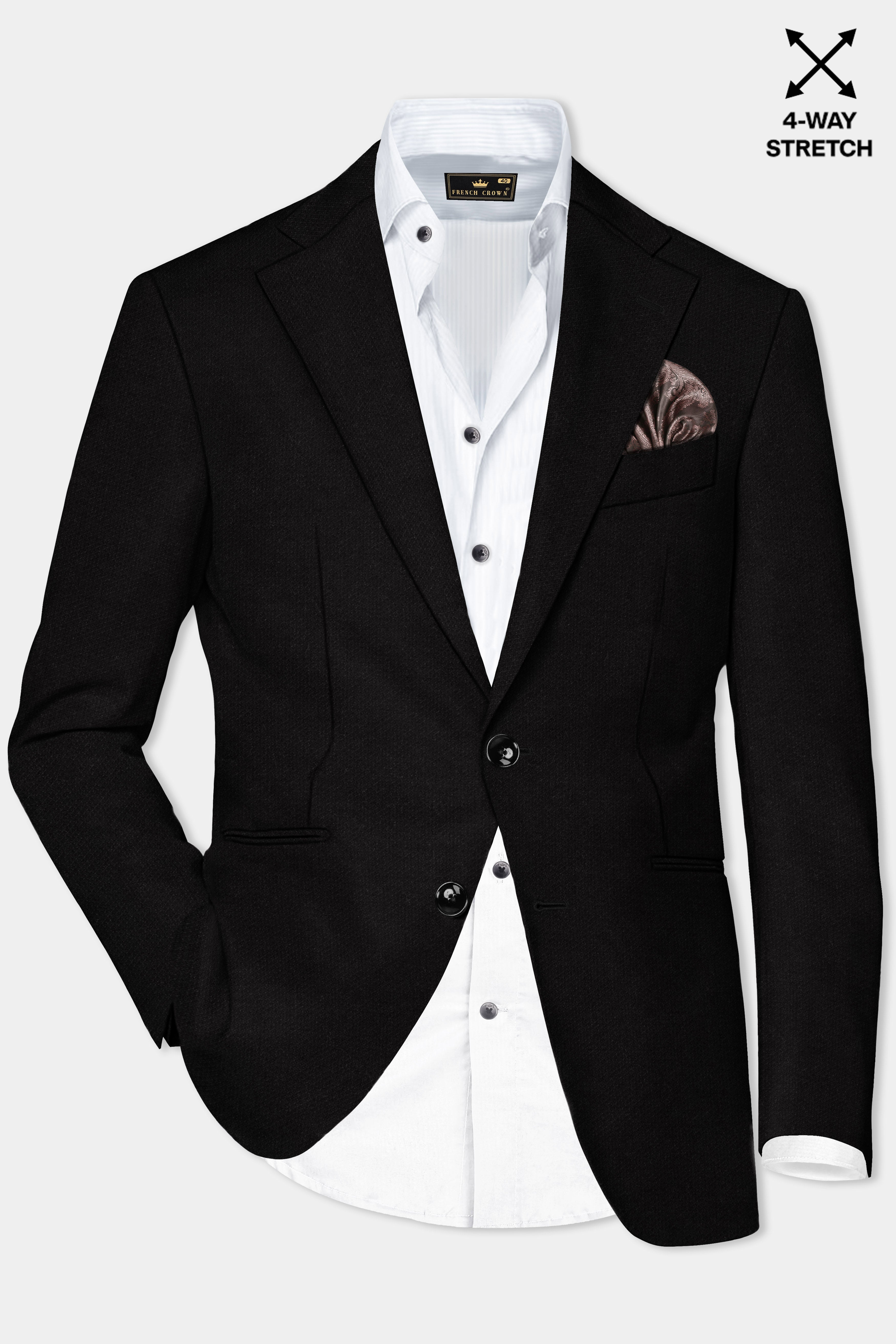 NoirFlex-Jade Black 4-Way Stretch Textured Single Breasted Suit