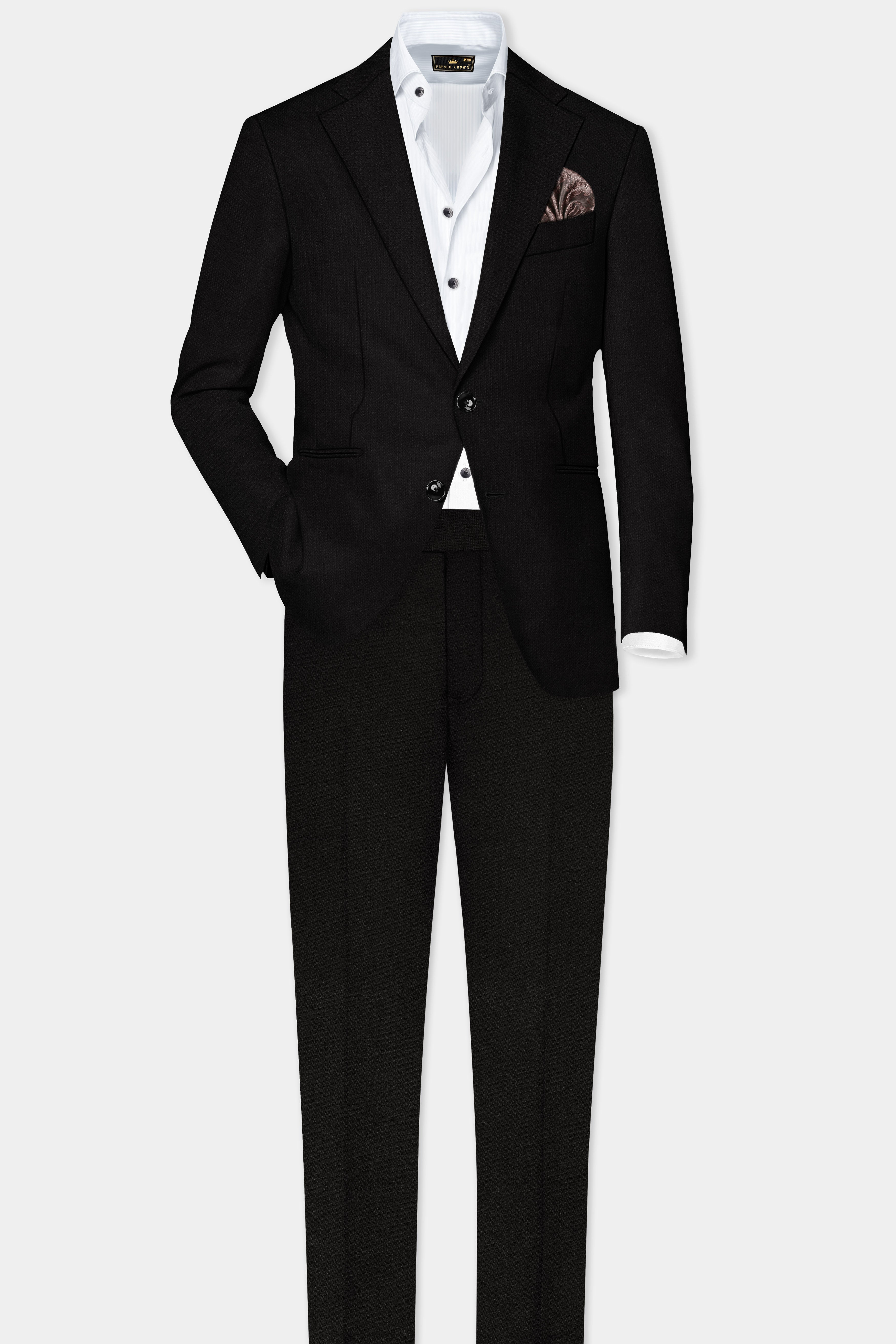 NoirFlex-Jade Black 4-Way Stretch Textured Single Breasted Suit