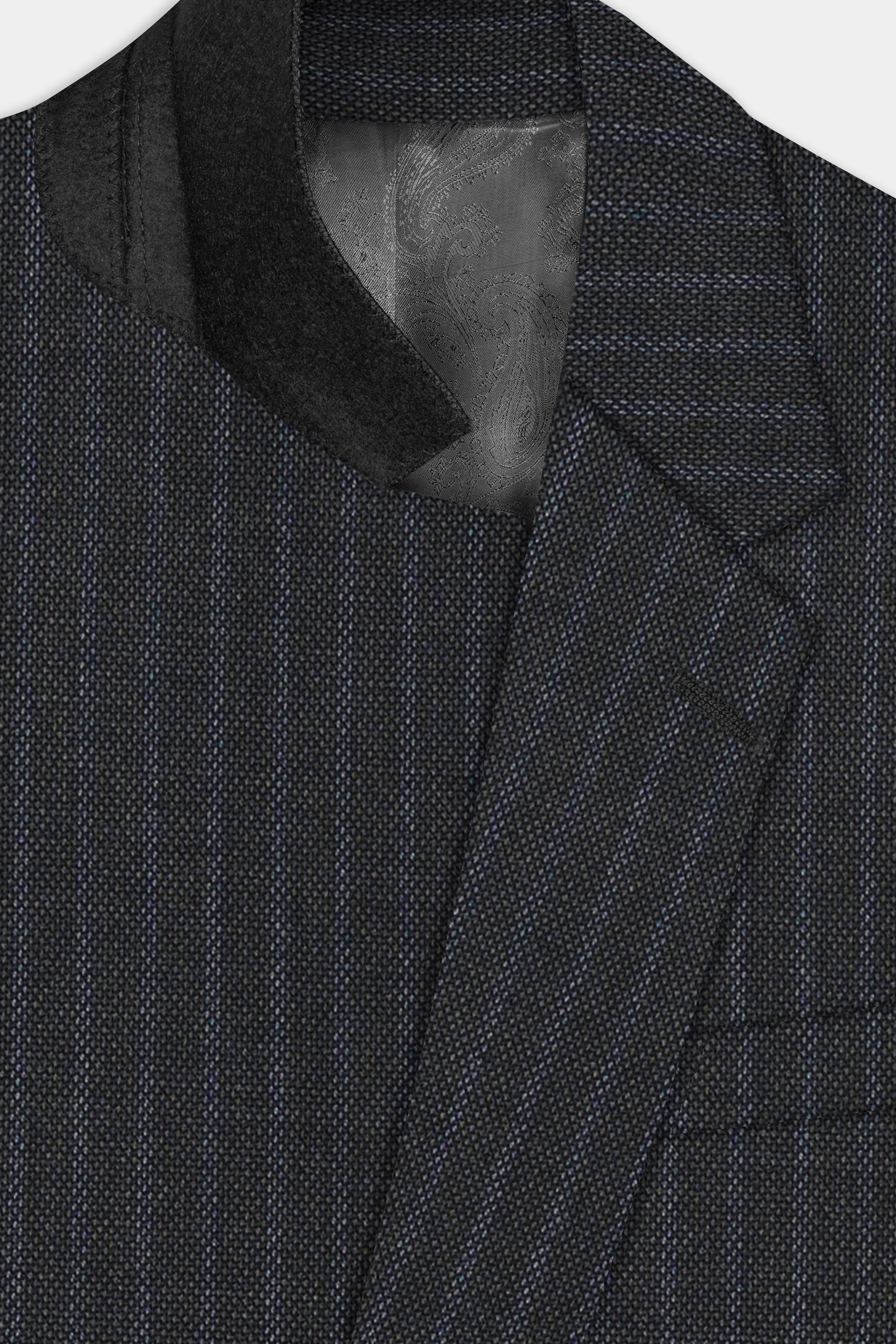 GraphiteSlim-Mine Shaft Gray Stripes Dobby Textured Wool Rich Single Breasted Slim Lapel Suit