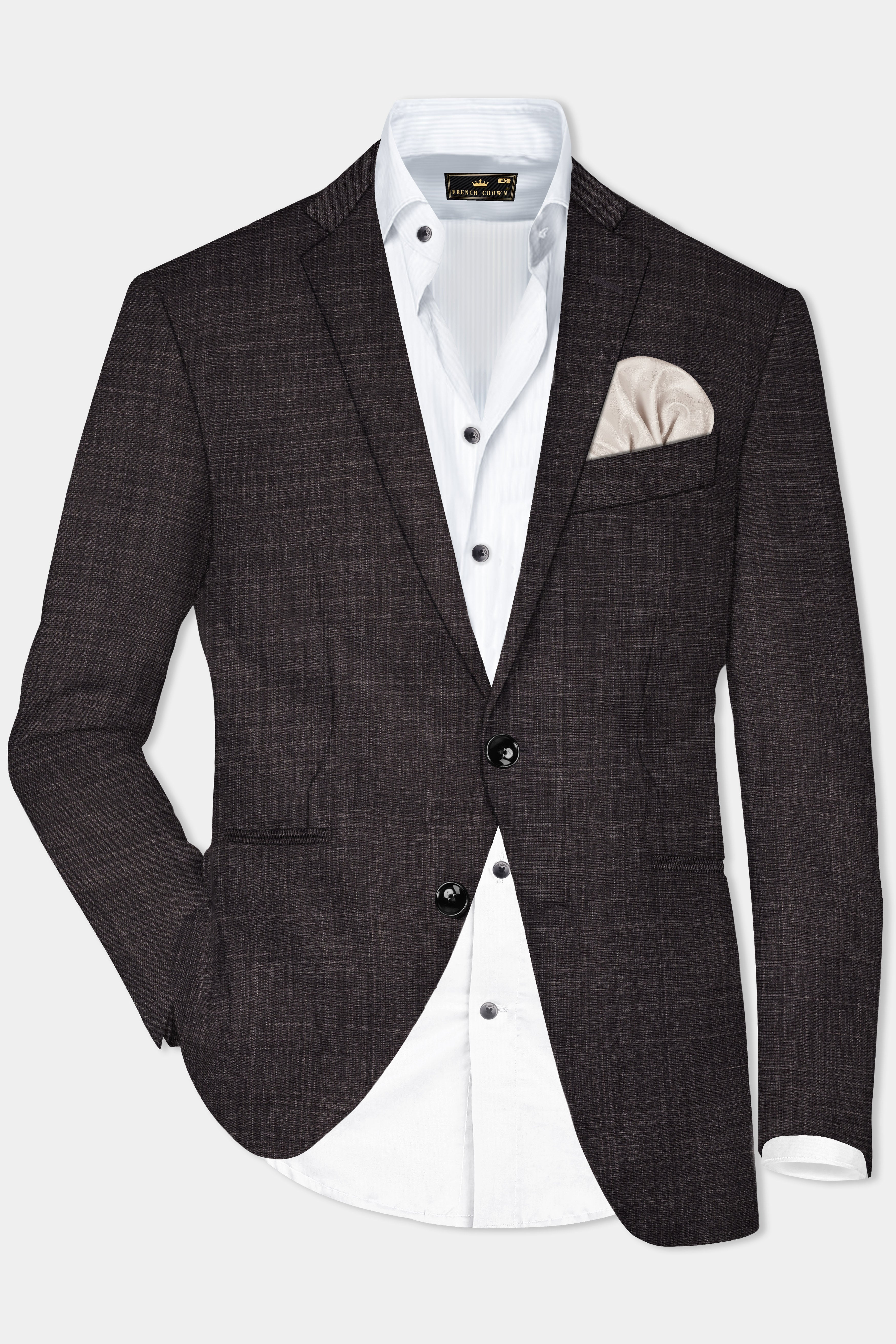 CaféNoir-Piano Brown Textured Wool Rich Single Breasted Slim Lapel Suit