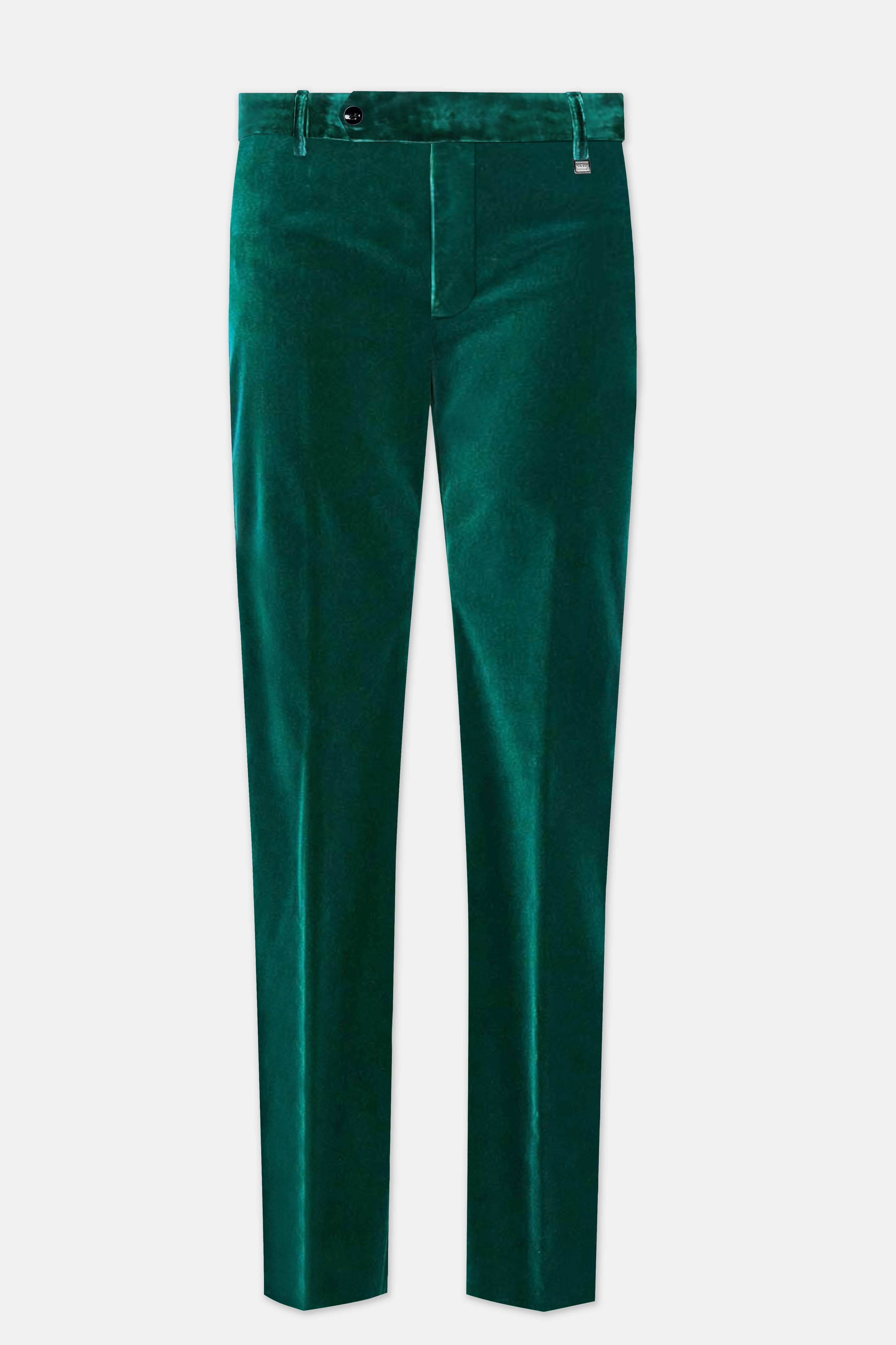 Emerald-Daintree Green Textured Velvet Peak Collar Tuxedo Suit