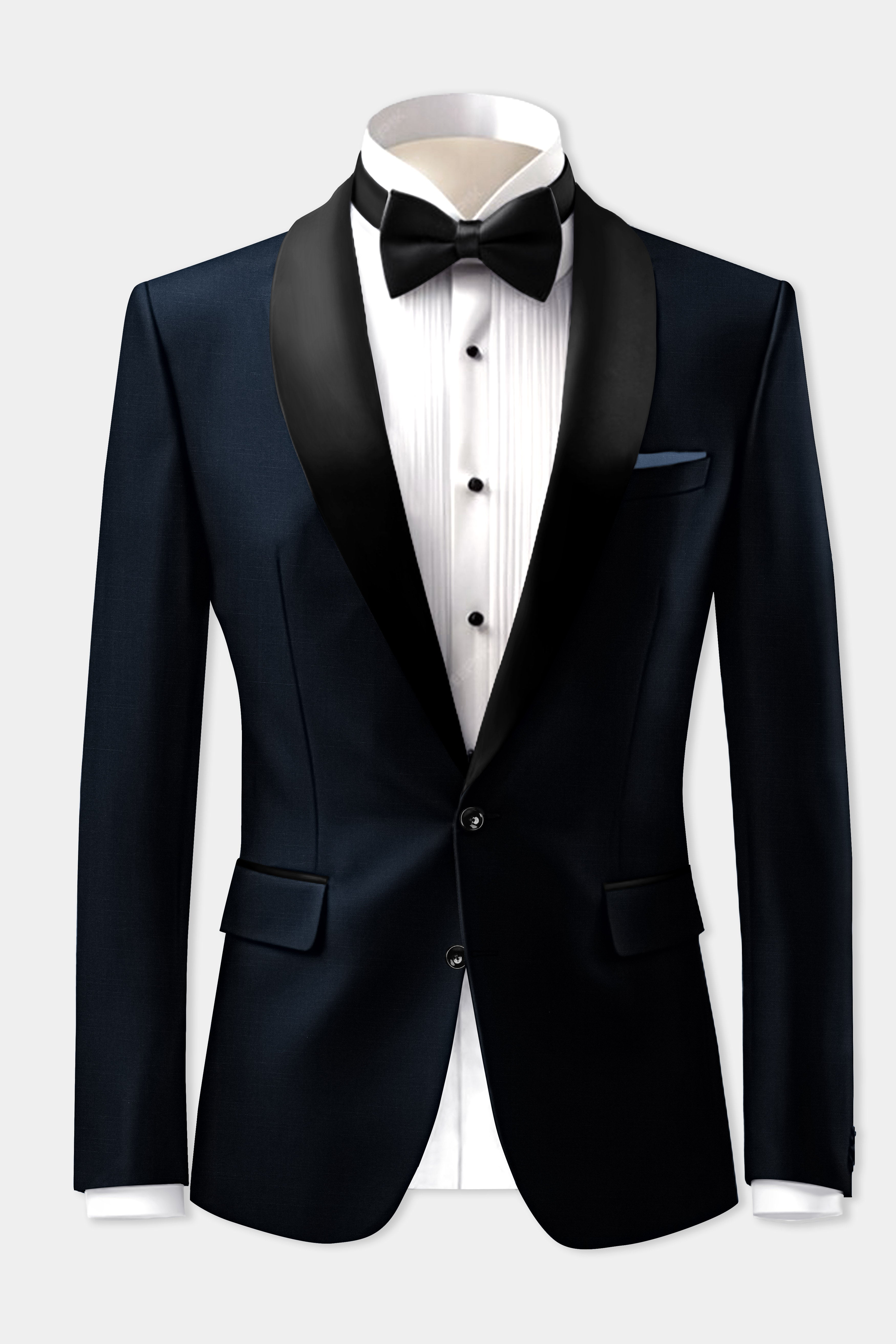 Sovereign-Vulcan Blue Solid Cotton Tuxedo Suit