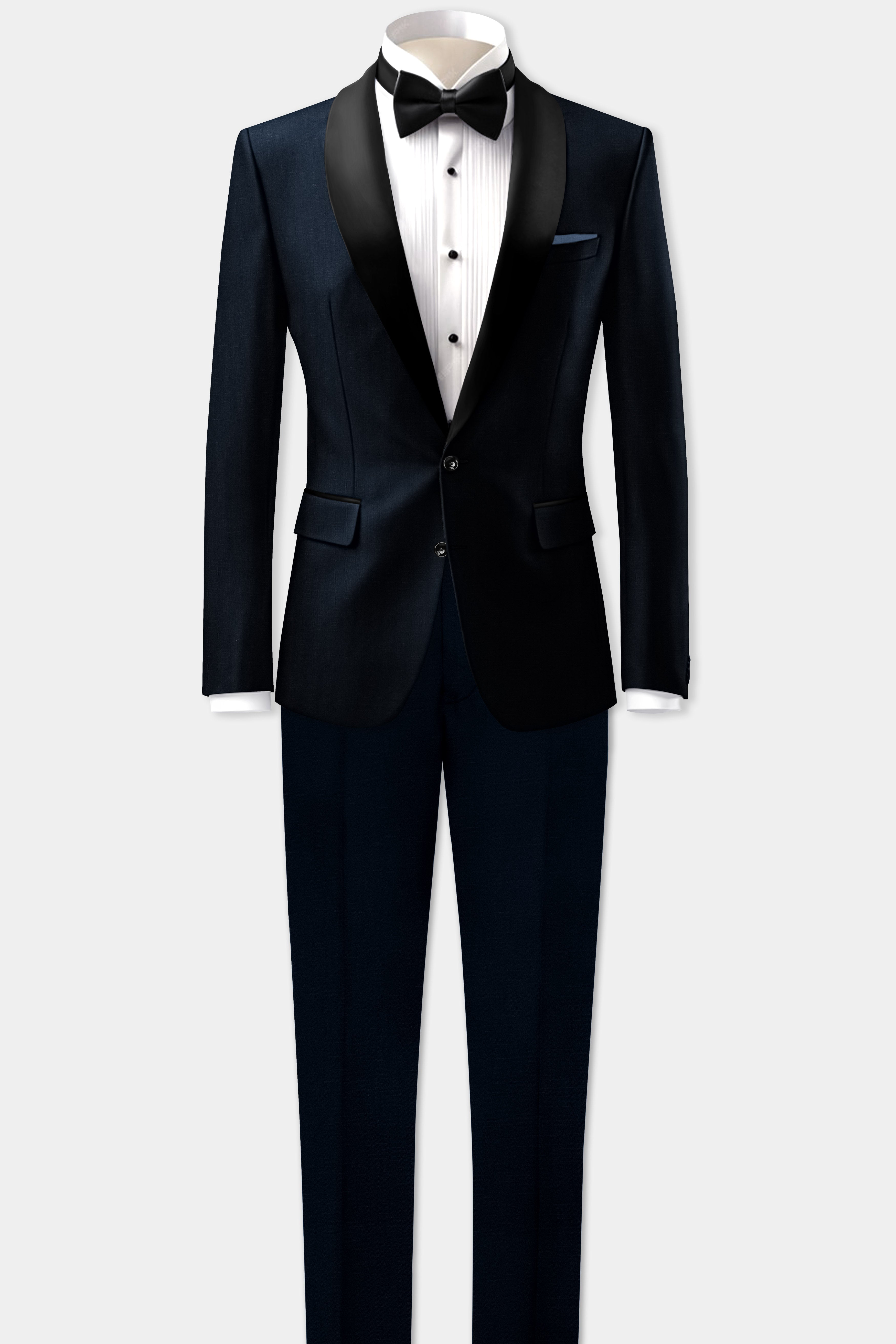 Sovereign-Vulcan Blue Solid Cotton Tuxedo Blazer