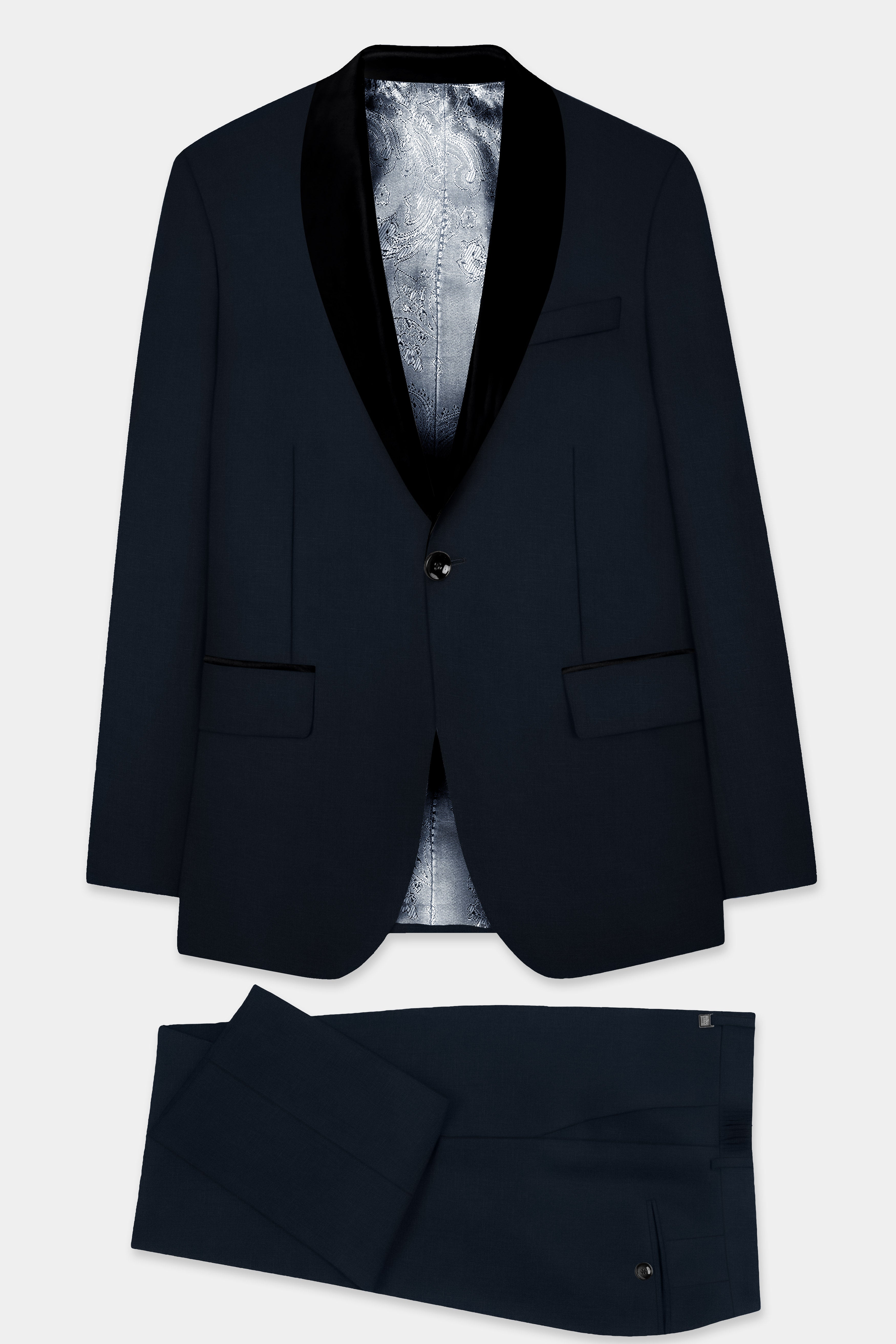 Sovereign-Vulcan Blue Solid Cotton Tuxedo Suit