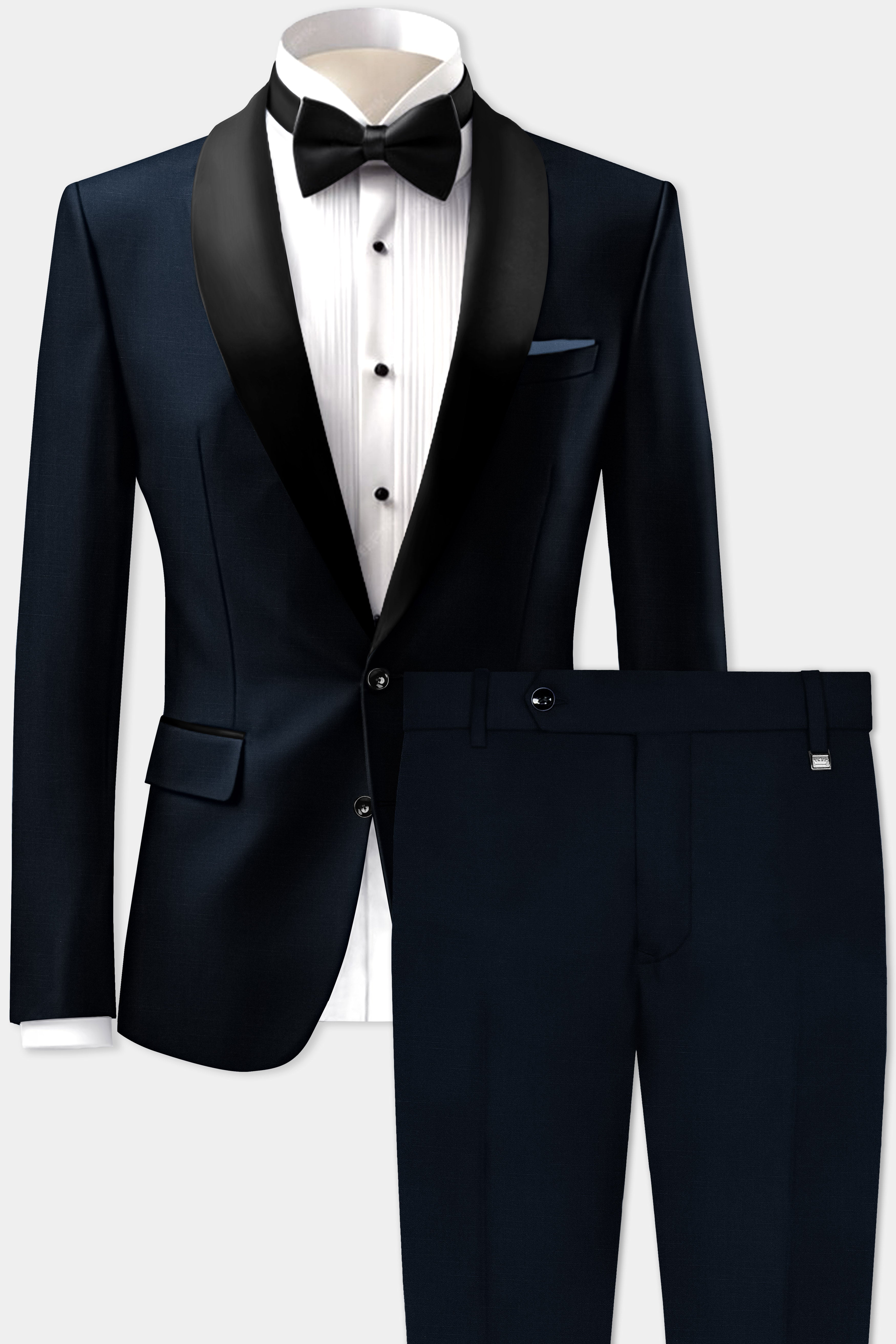 Sovereign-Vulcan Blue Solid Cotton Tuxedo Suit