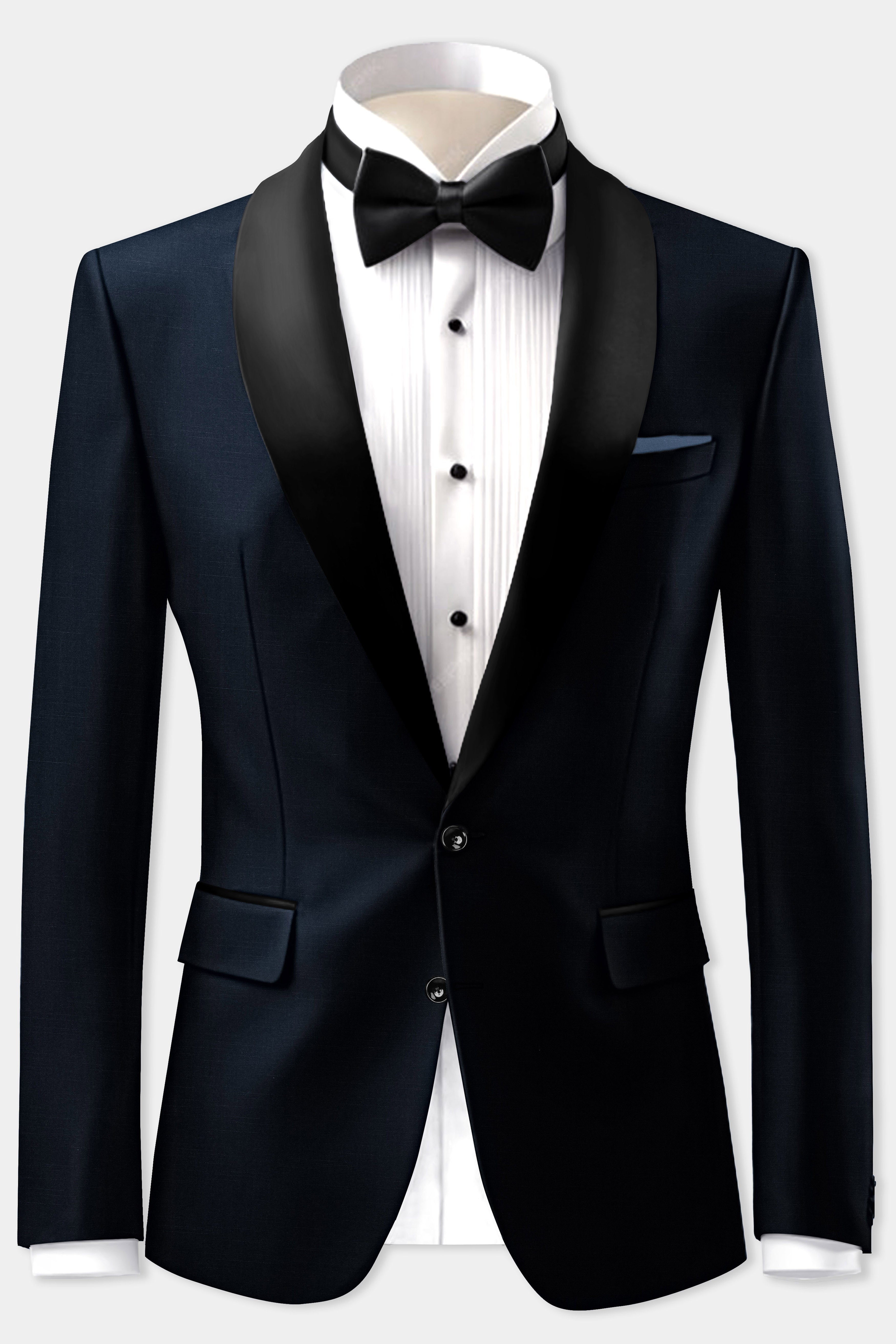 Sovereign-Vulcan Blue Solid Cotton Tuxedo Blazer