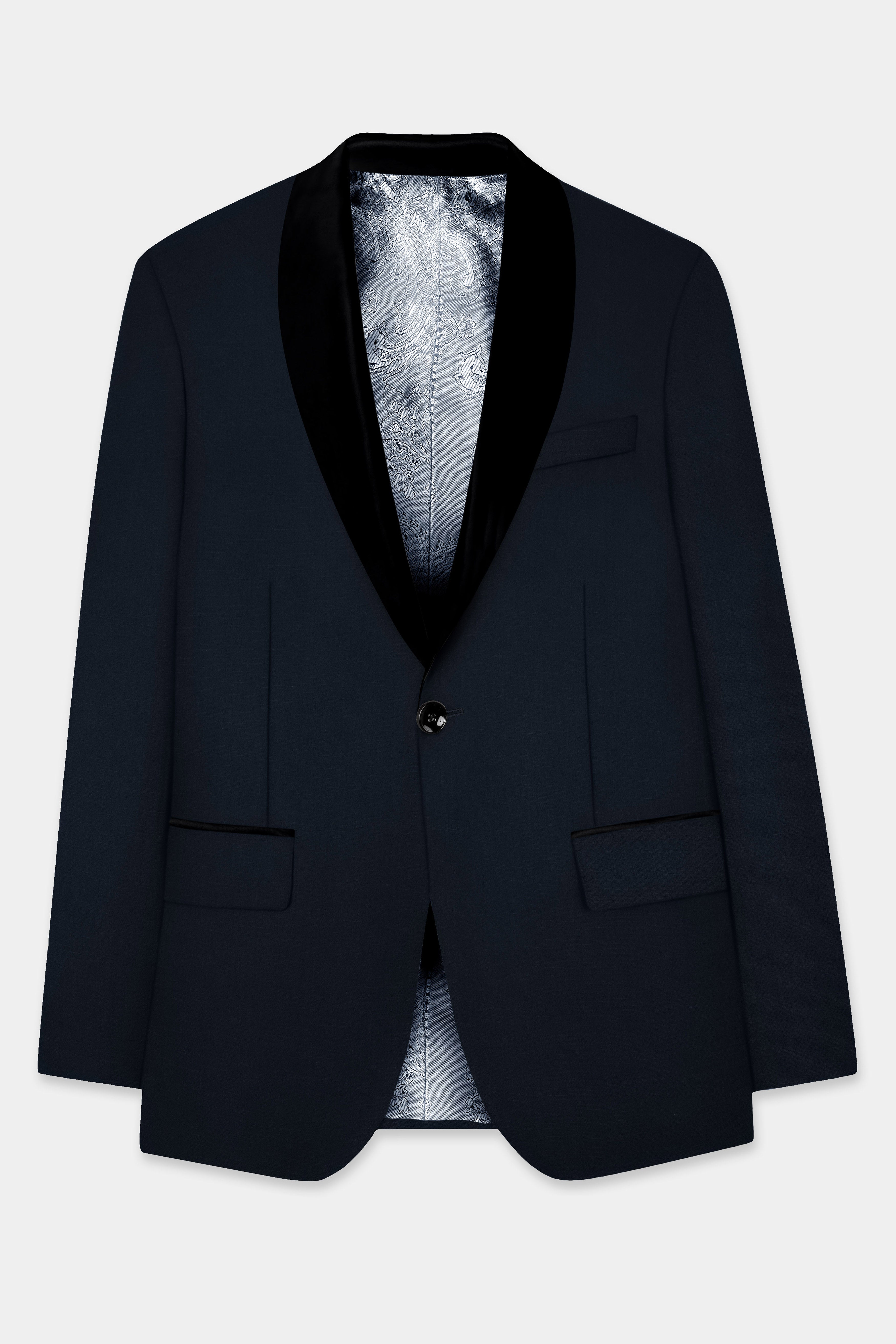 Sovereign-Vulcan Blue Solid Cotton Tuxedo Blazer