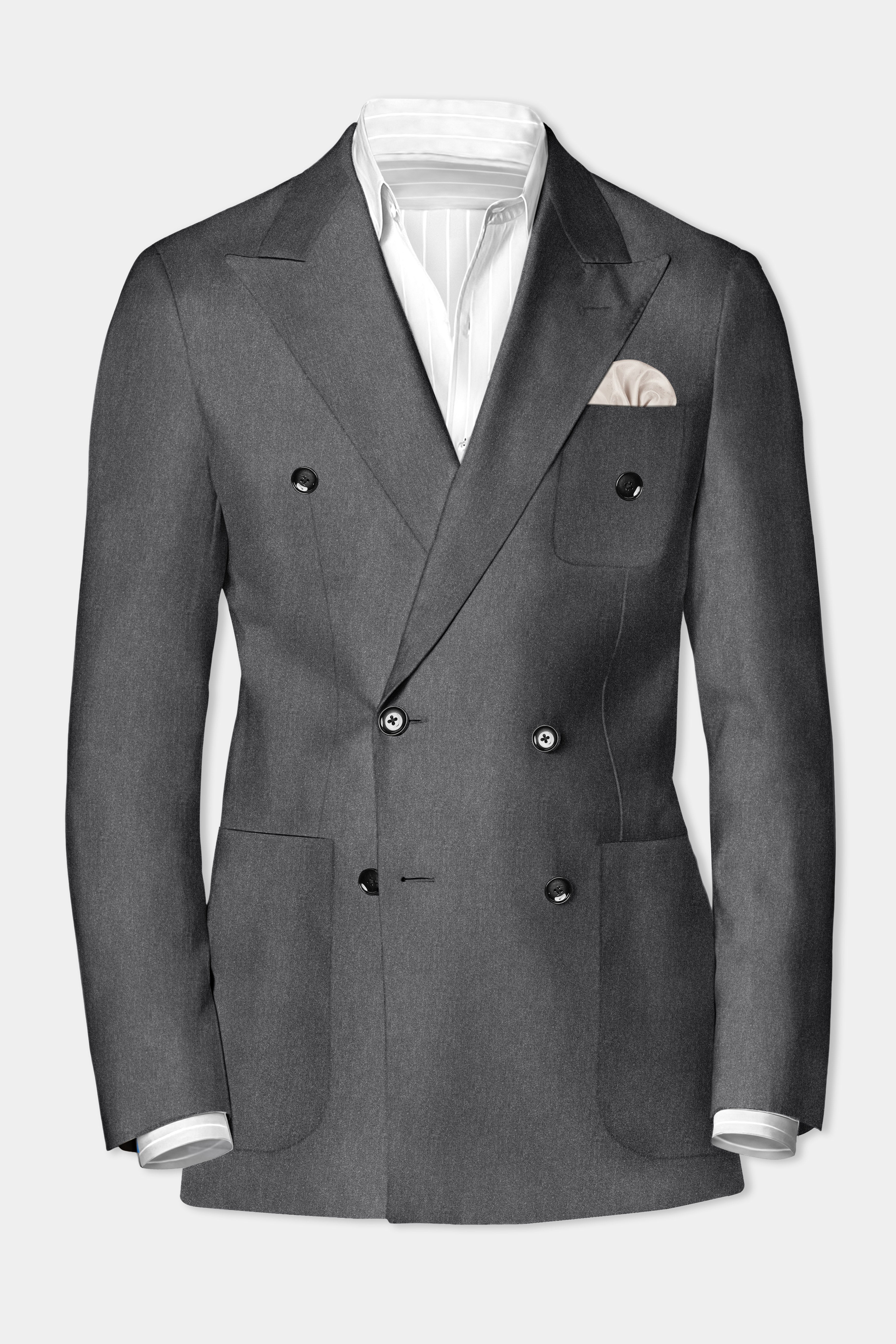 Granite-Gravel Gray Textured Cotton Double Breasted Sports Suit