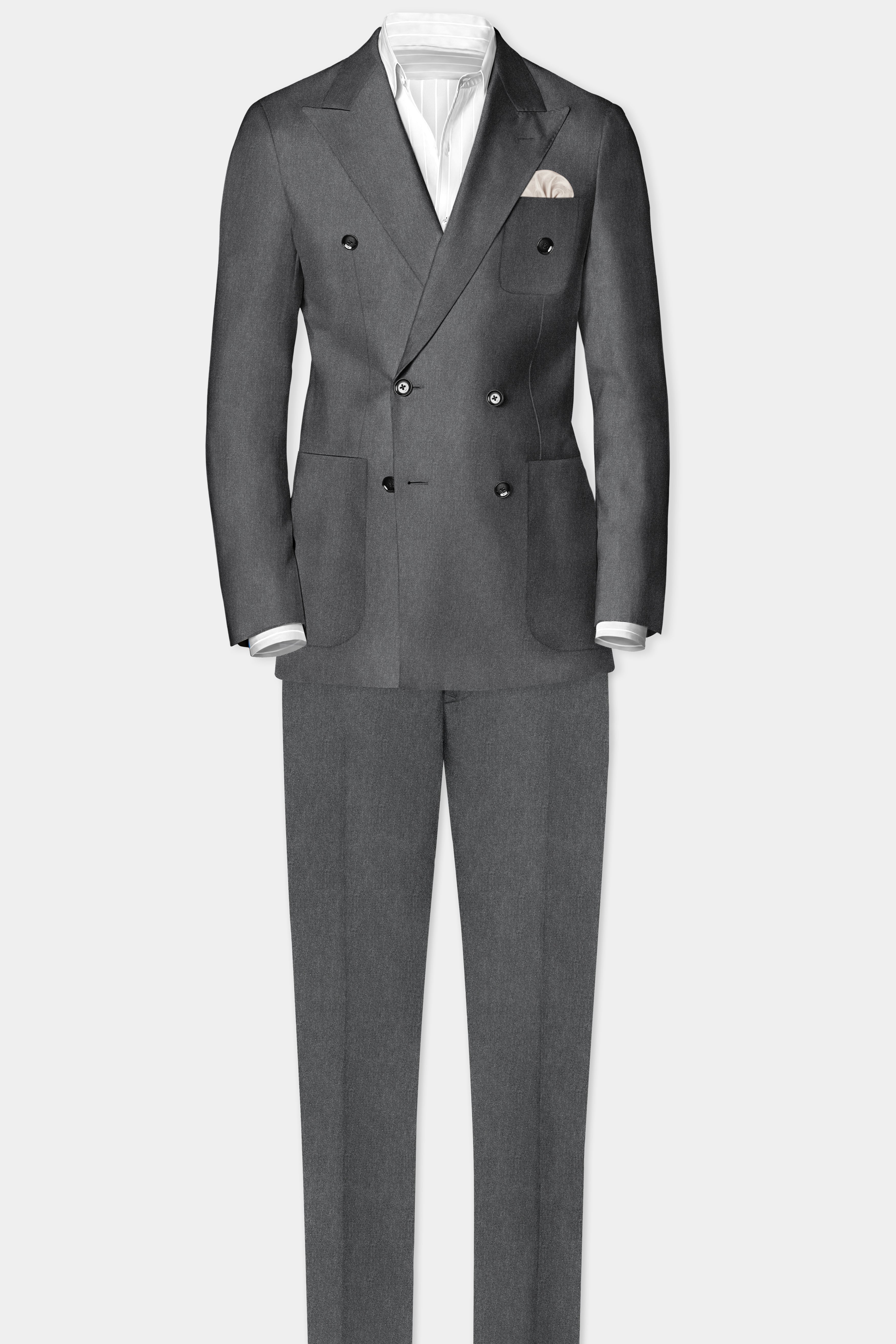 Granite-Gravel Gray Textured Cotton Double Breasted Sports Suit