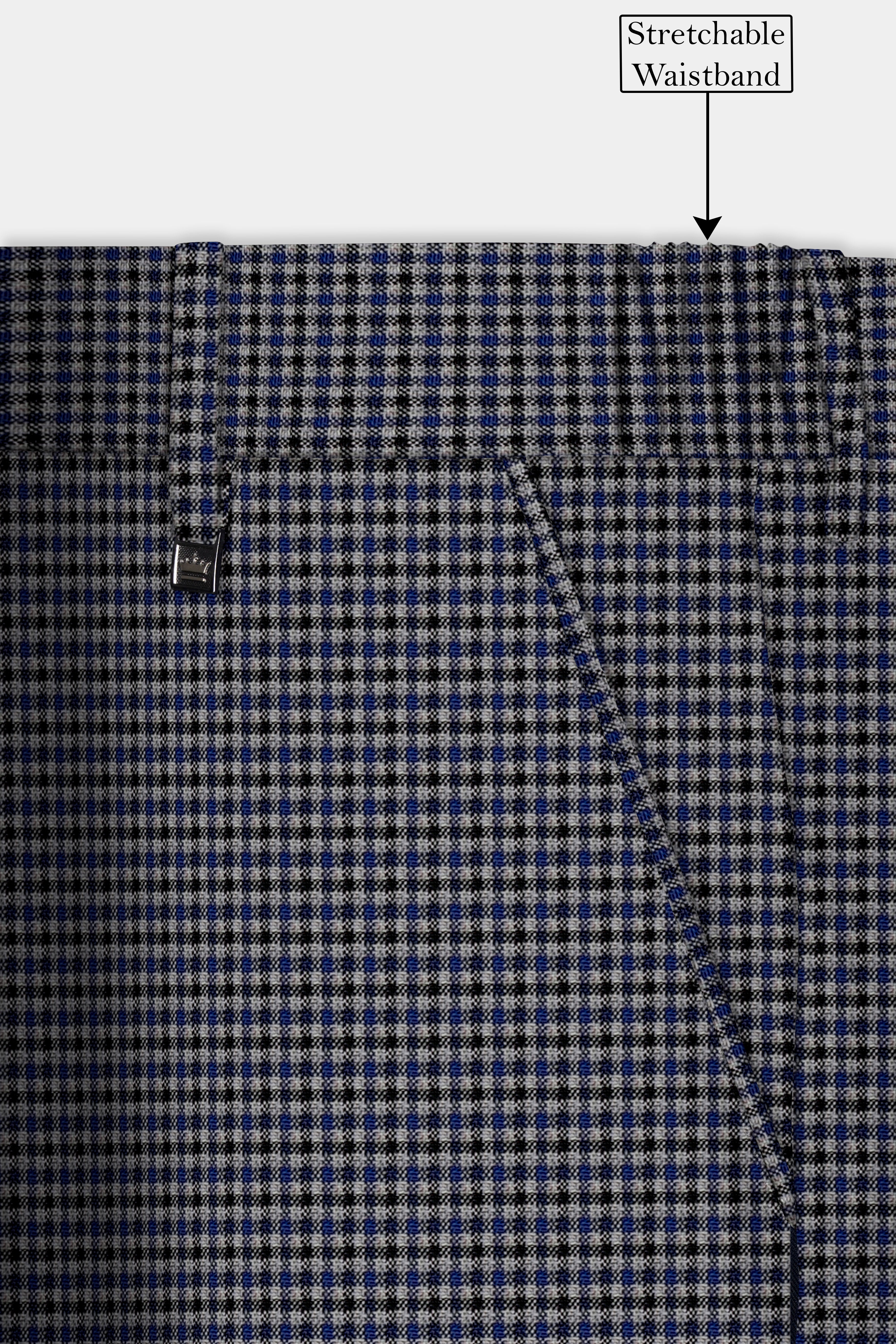 Titan-Downriver Blue And Piano Gray Gingham Checked Wool Rich Double Breasted Suit