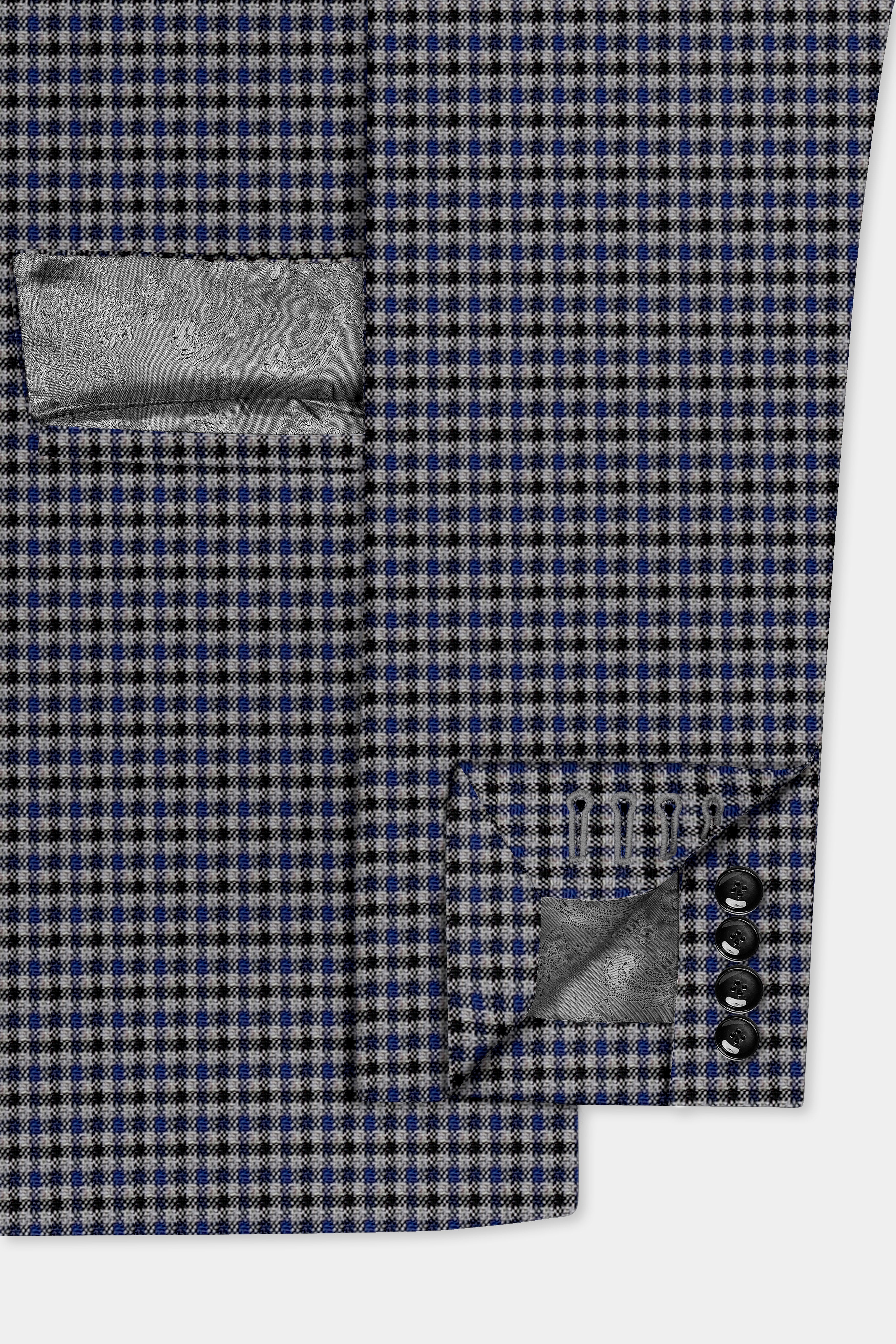 Titan-Downriver Blue And Piano Gray Gingham Checked Wool Rich Double Breasted Suit