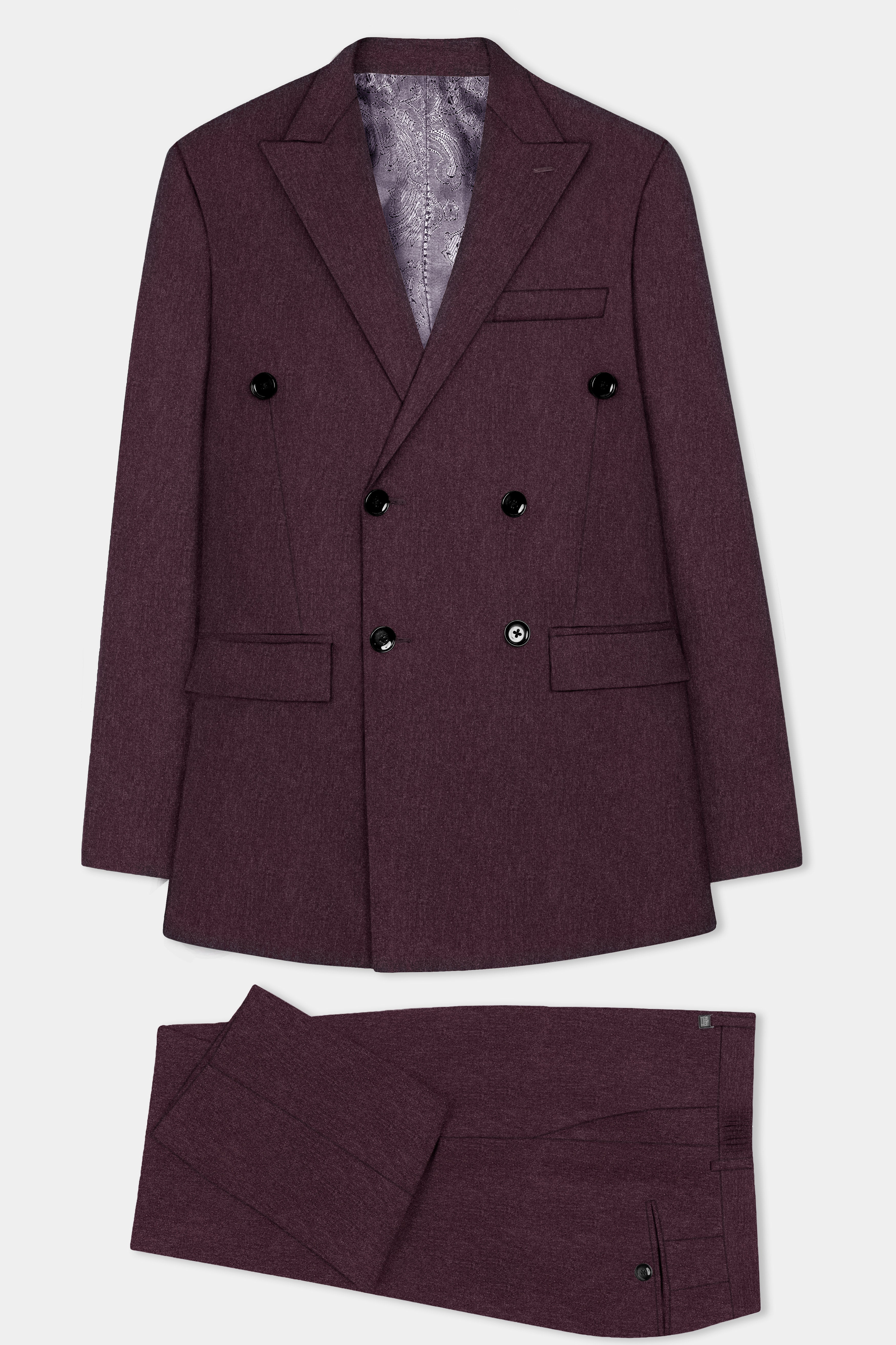 Crimson Dusk-Eclipse Maroon Textured Tweed Double Breasted Suit