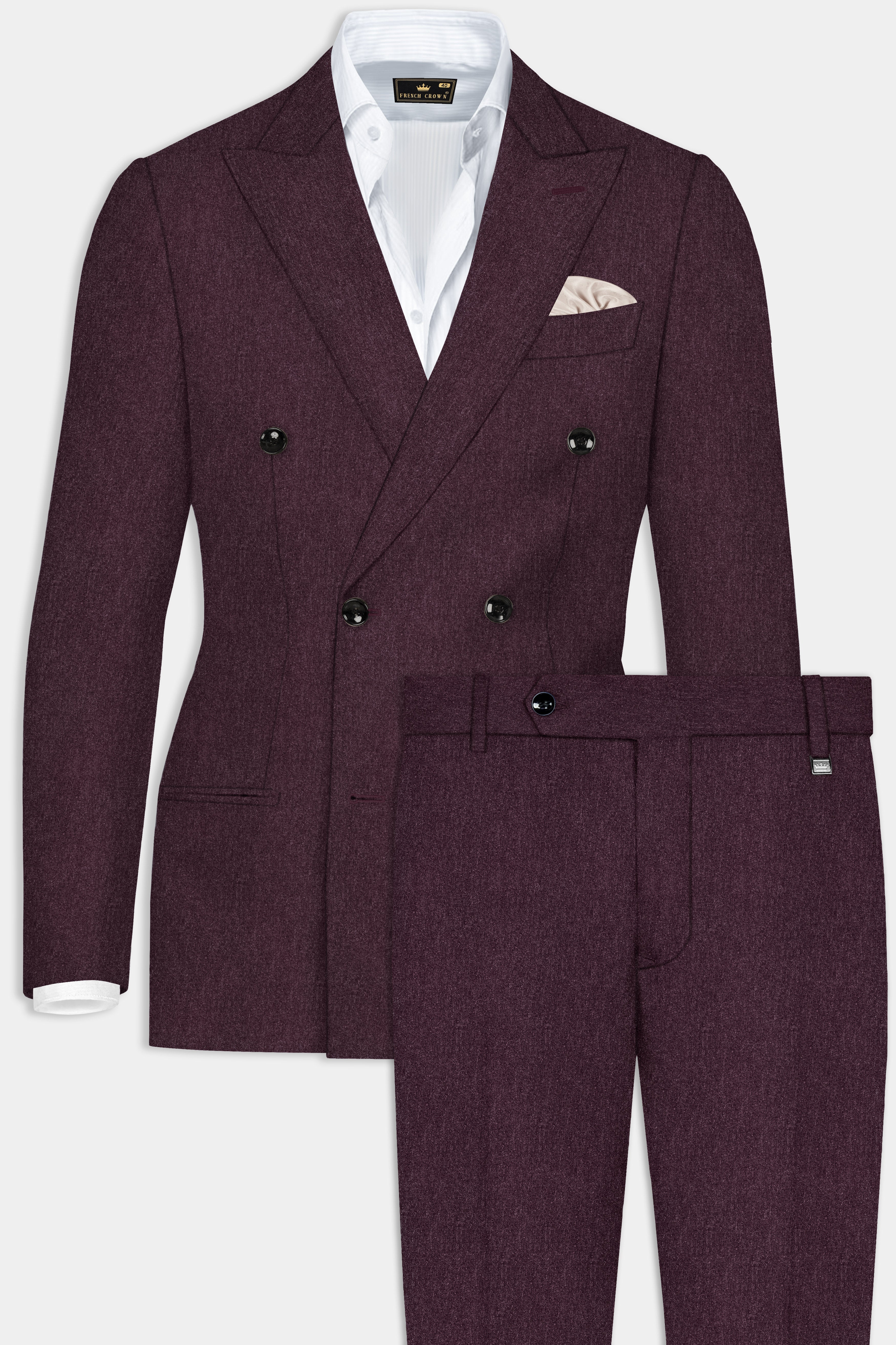 Crimson Dusk-Eclipse Maroon Textured Tweed Double Breasted Suit