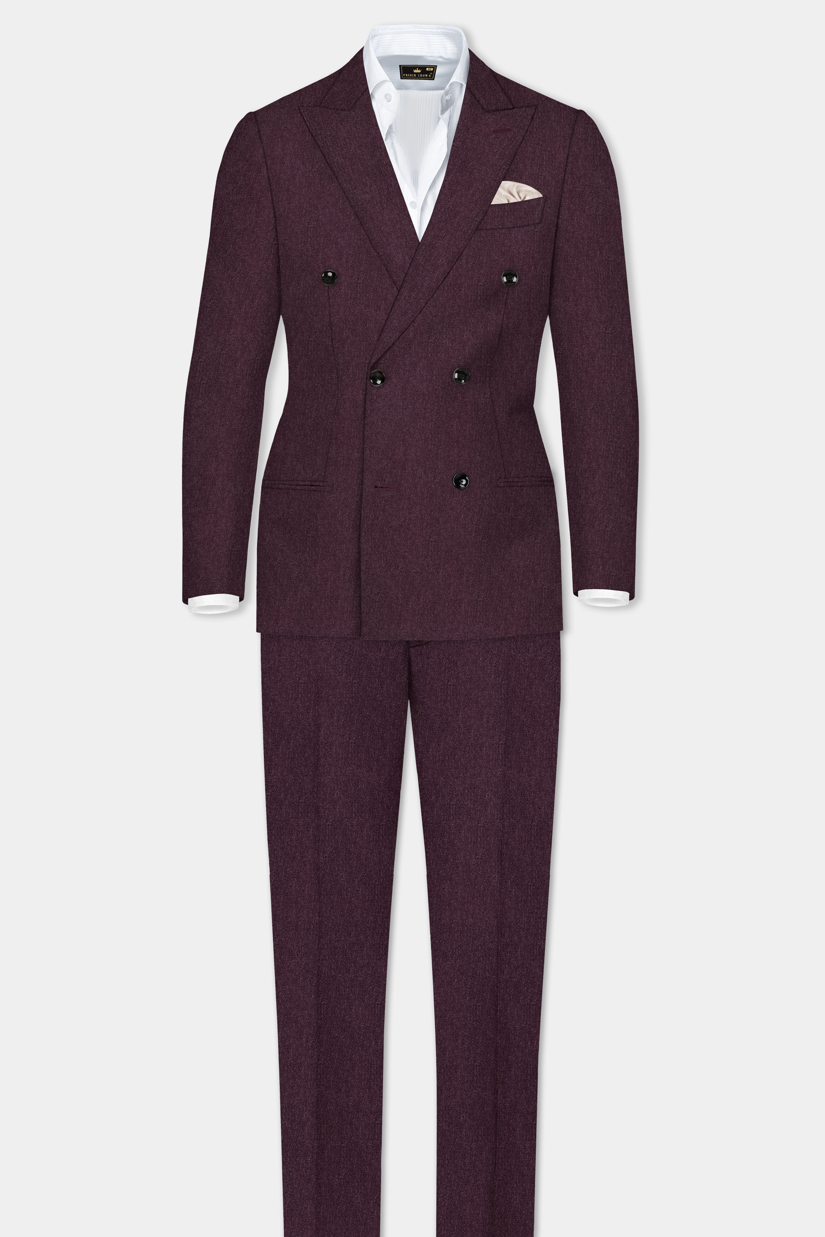 Crimson Dusk-Eclipse Maroon Textured Tweed Double Breasted Suit