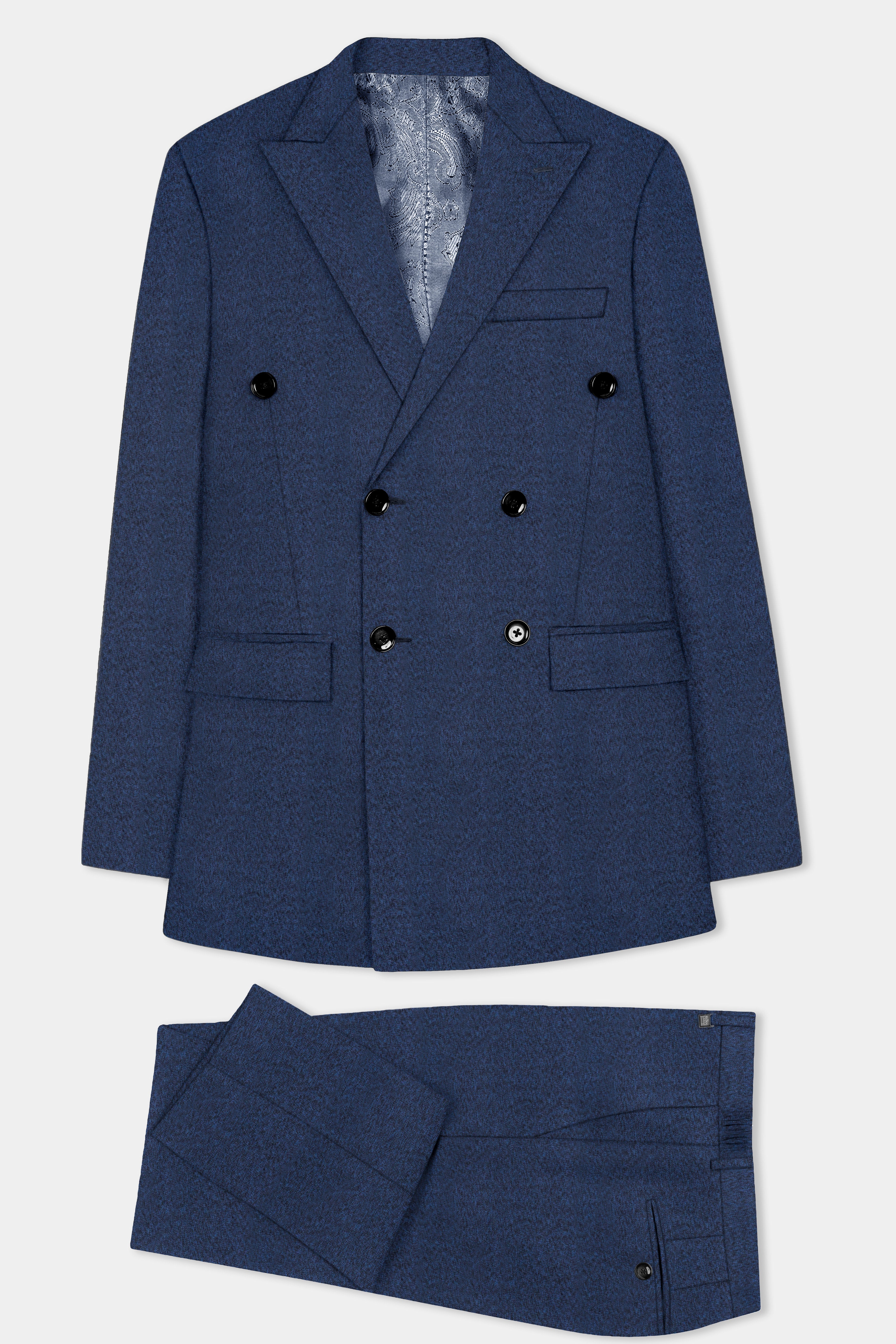 Nautical Crest-Martinique Blue Textured Cotton Double Breasted Suit