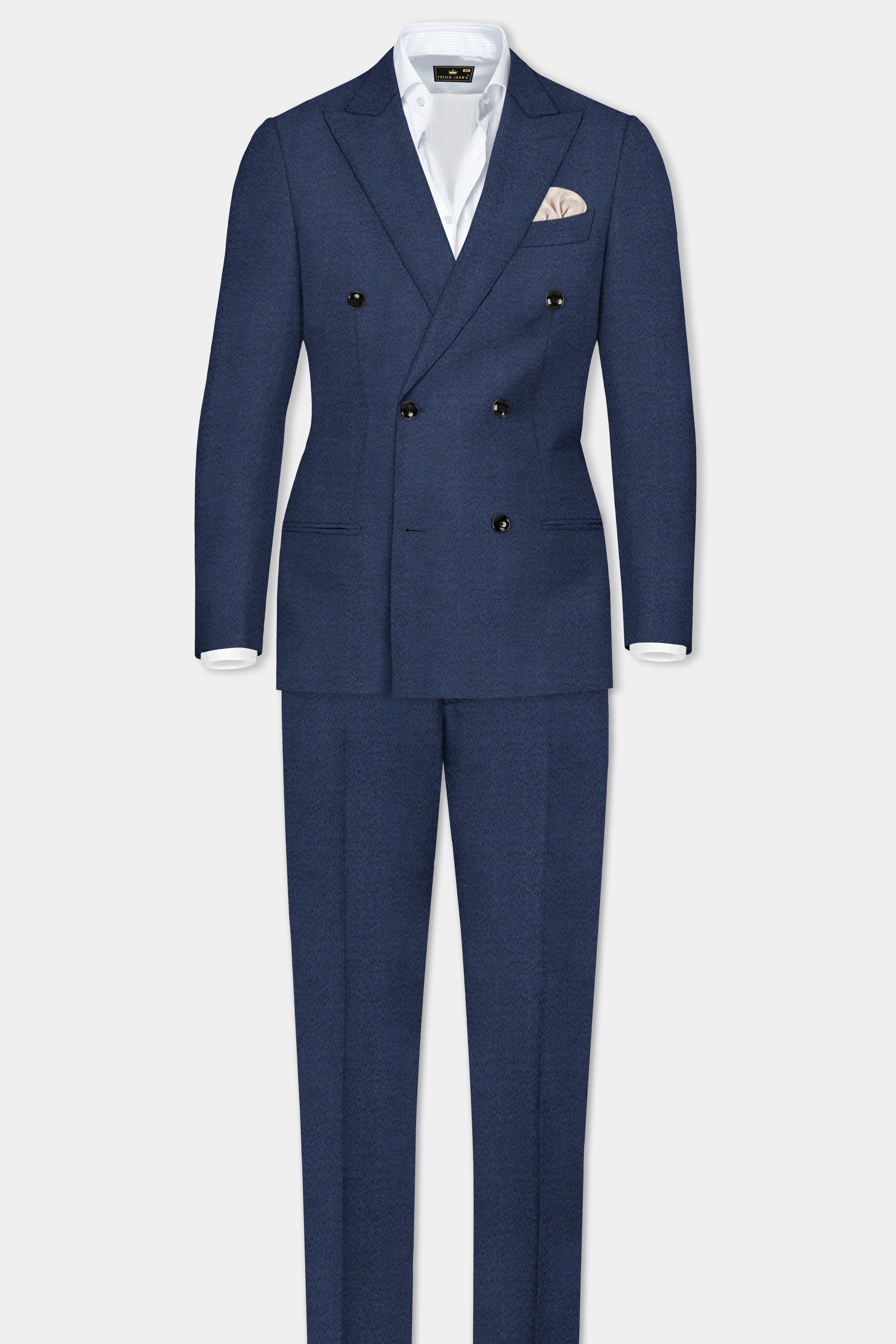 Nautical Crest-Martinique Blue Textured Cotton Double Breasted Suit