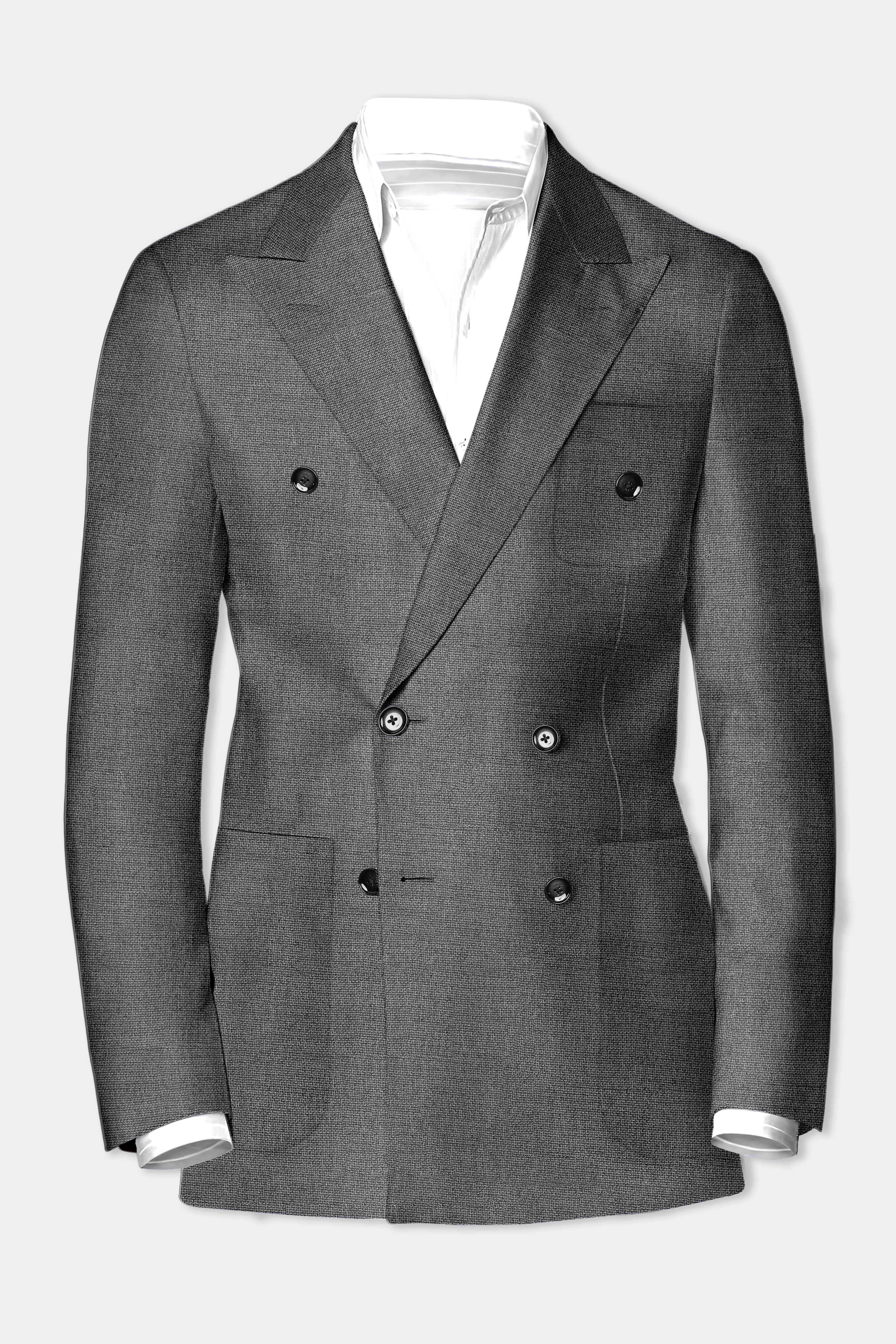 Obsidian-Vampire Gray Textured Wool Rich Double Breasted Sports Suit