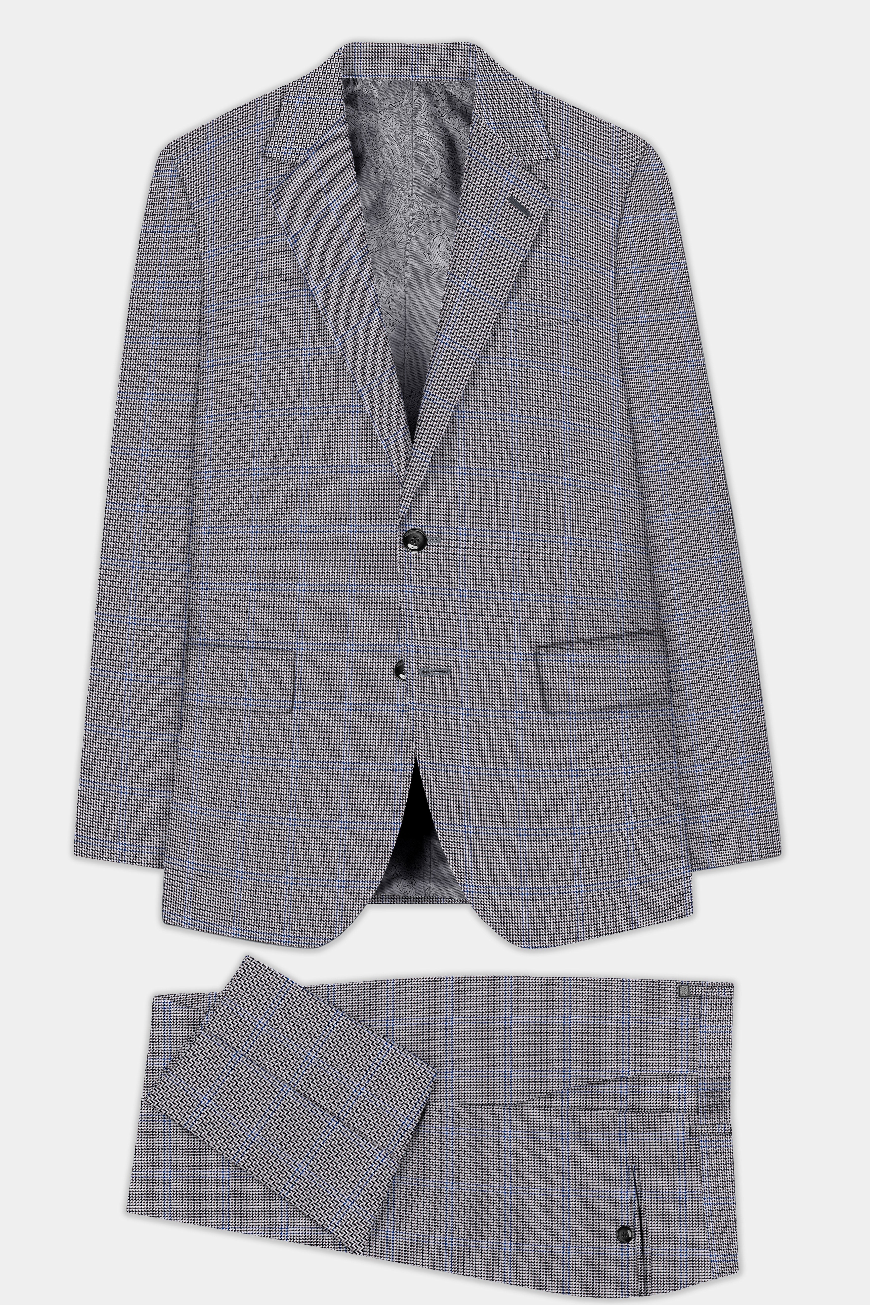 Aristo Blue-Dolphin Gray Plaid Wool Rich Single Breasted Suit