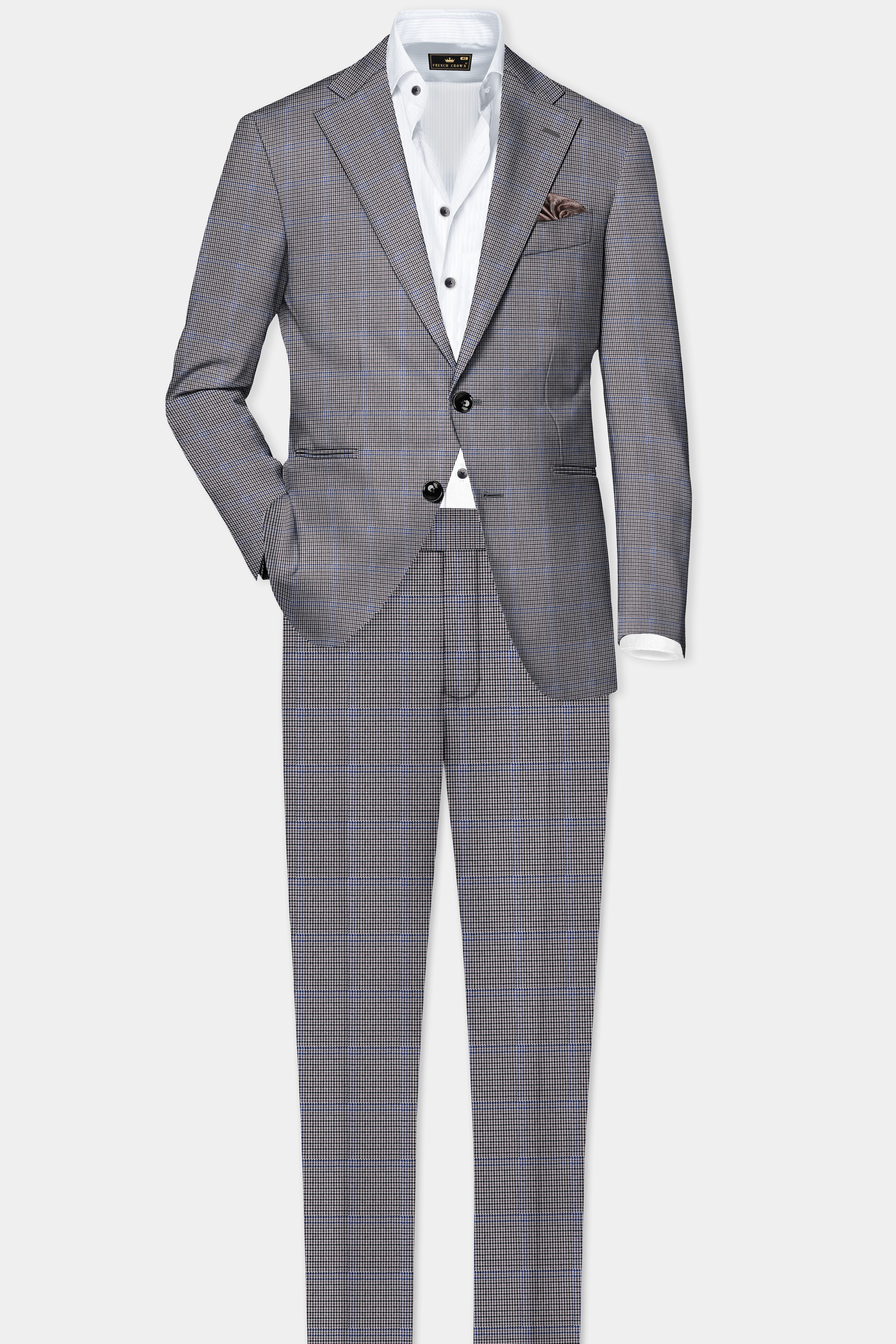 Aristo Blue-Dolphin Gray Plaid Wool Rich Single Breasted Suit